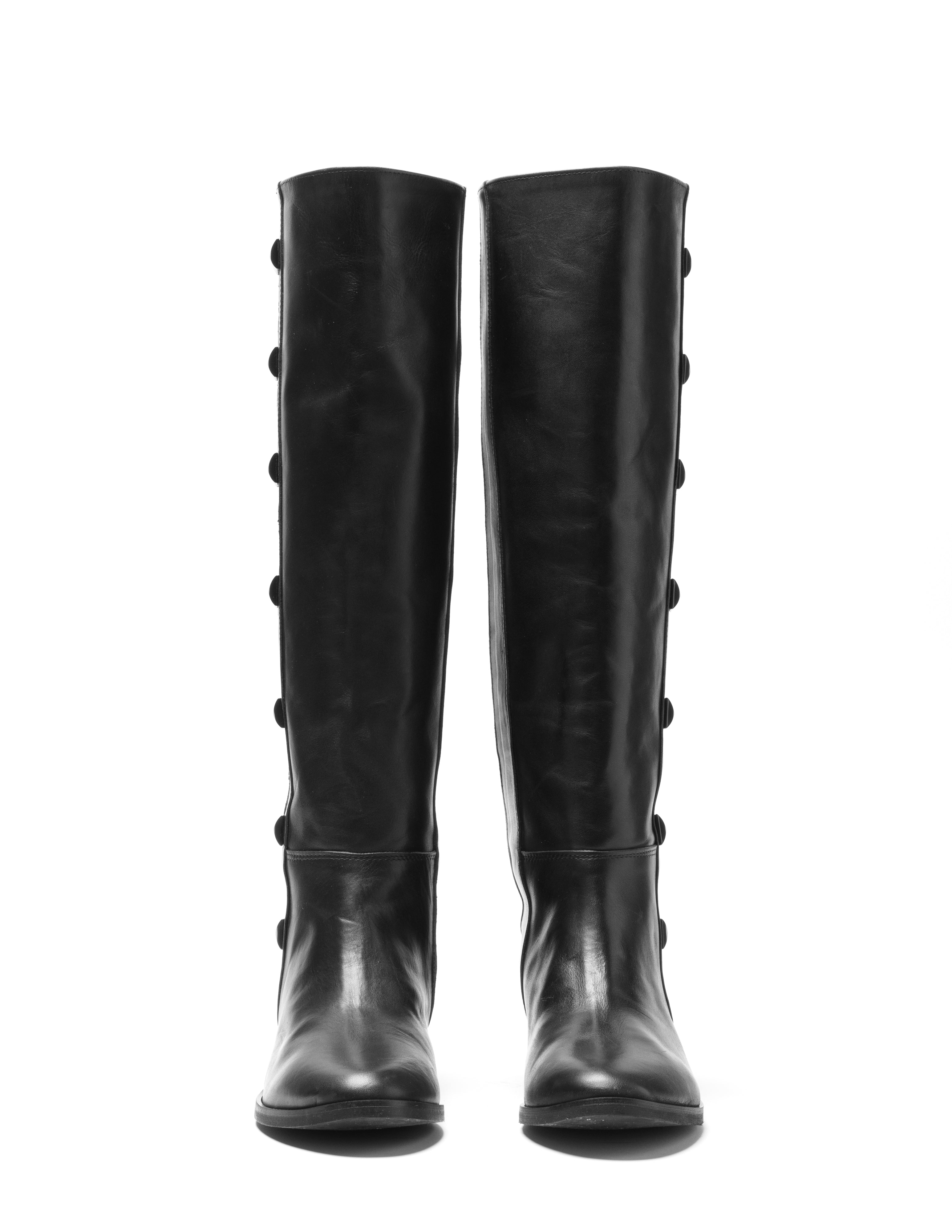 1125_BLACK_PYRAMID - Tubular Boot in Real Leather with Black Pyramid Buttons