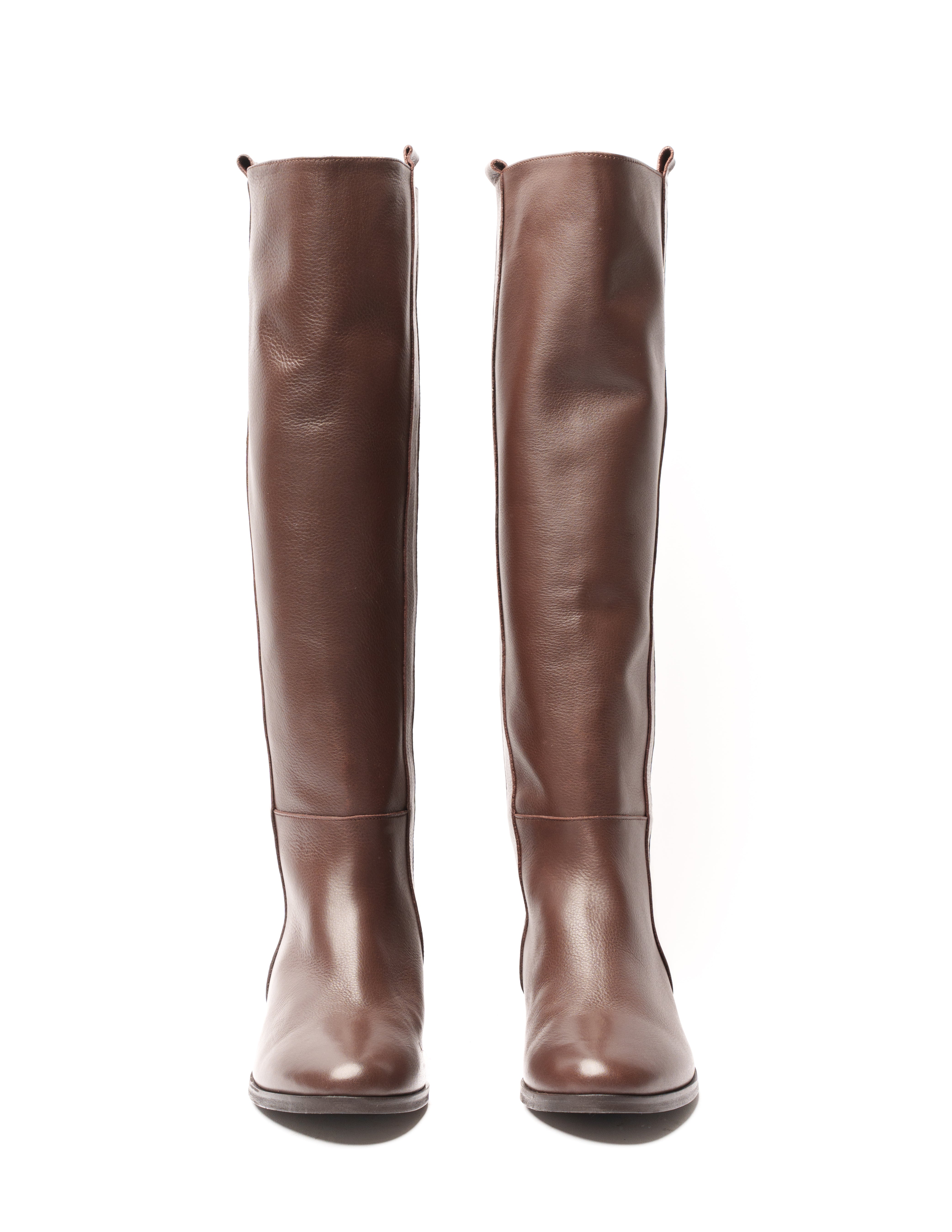 1130_NEW - Stivale tubolare in Vera Pelle Chocolate con striscia laterale