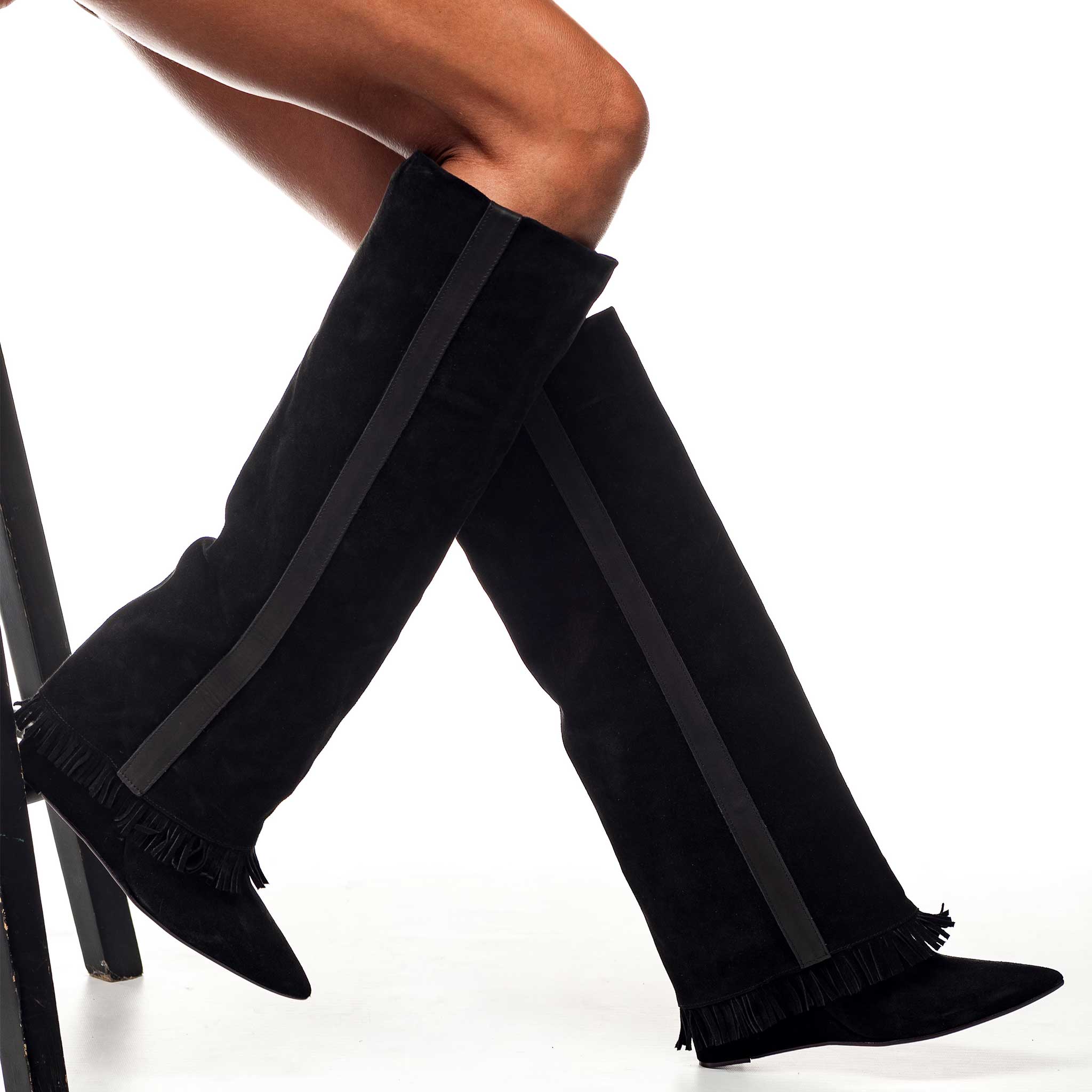 ACAPULCO 720_FRANGE_ZEPPA - Tubular boot in genuine fringed suede with wedge