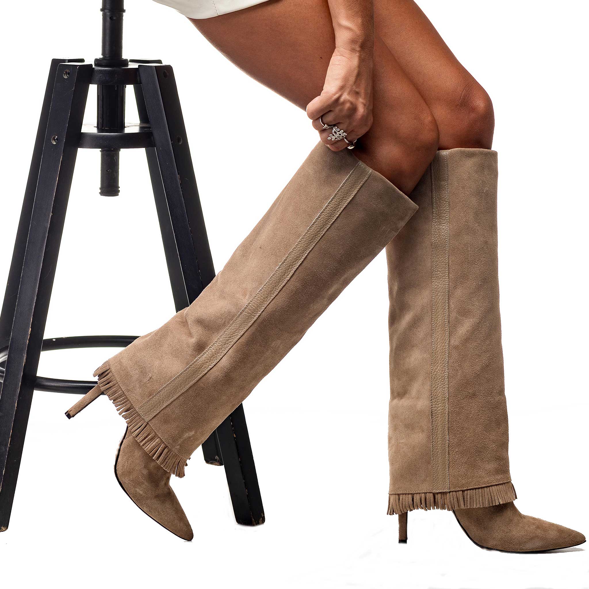 ACAPULCO 720_FRANGE - Tubular boot in genuine fringed suede with stiletto heel