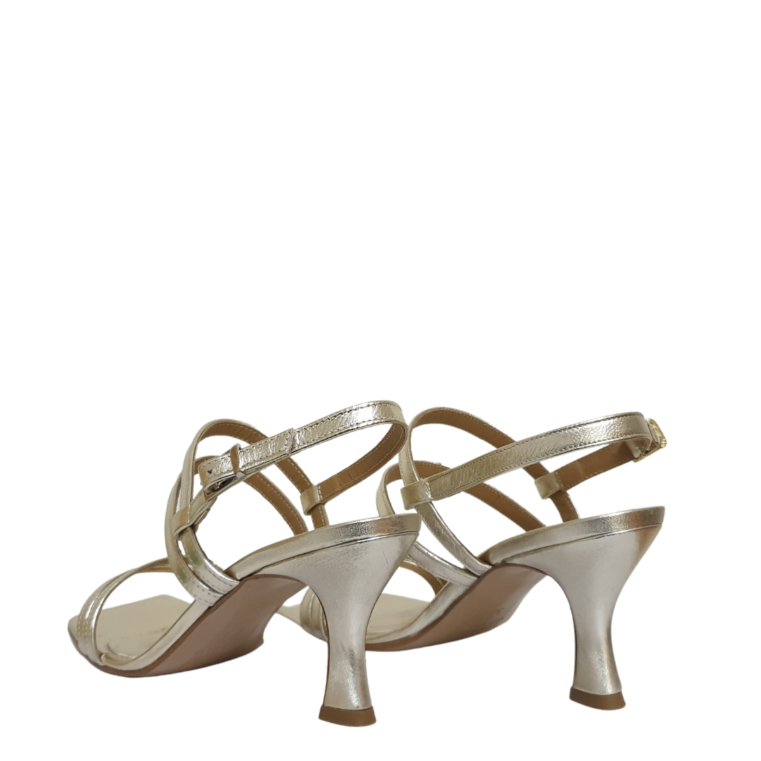 ARTEMIS_500 - Platinum Laminated Genuine Leather Sandal with 7cm Spool Heel