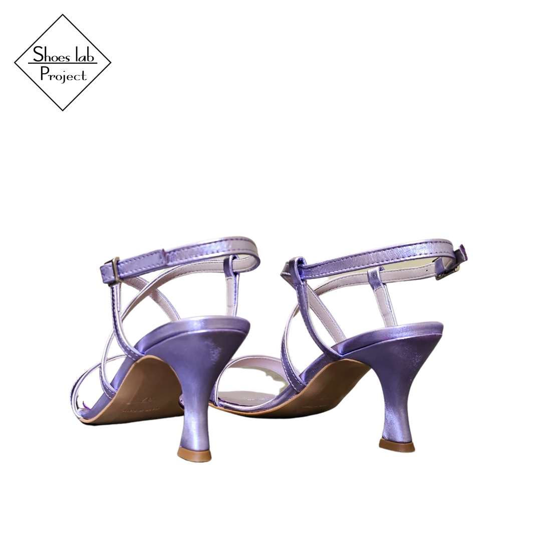 ARTEMIS_535 - Sandal in Genuine Laminated Leather in Wisteria with 7 cm Spool Heel