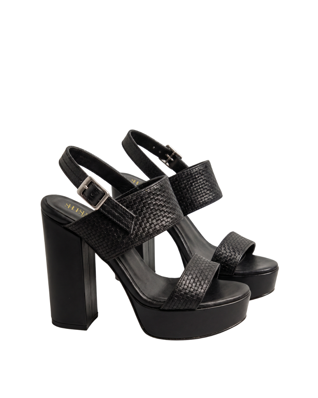 ATHENA840 - Black Genuine Leather Sandal with Platform and Heel