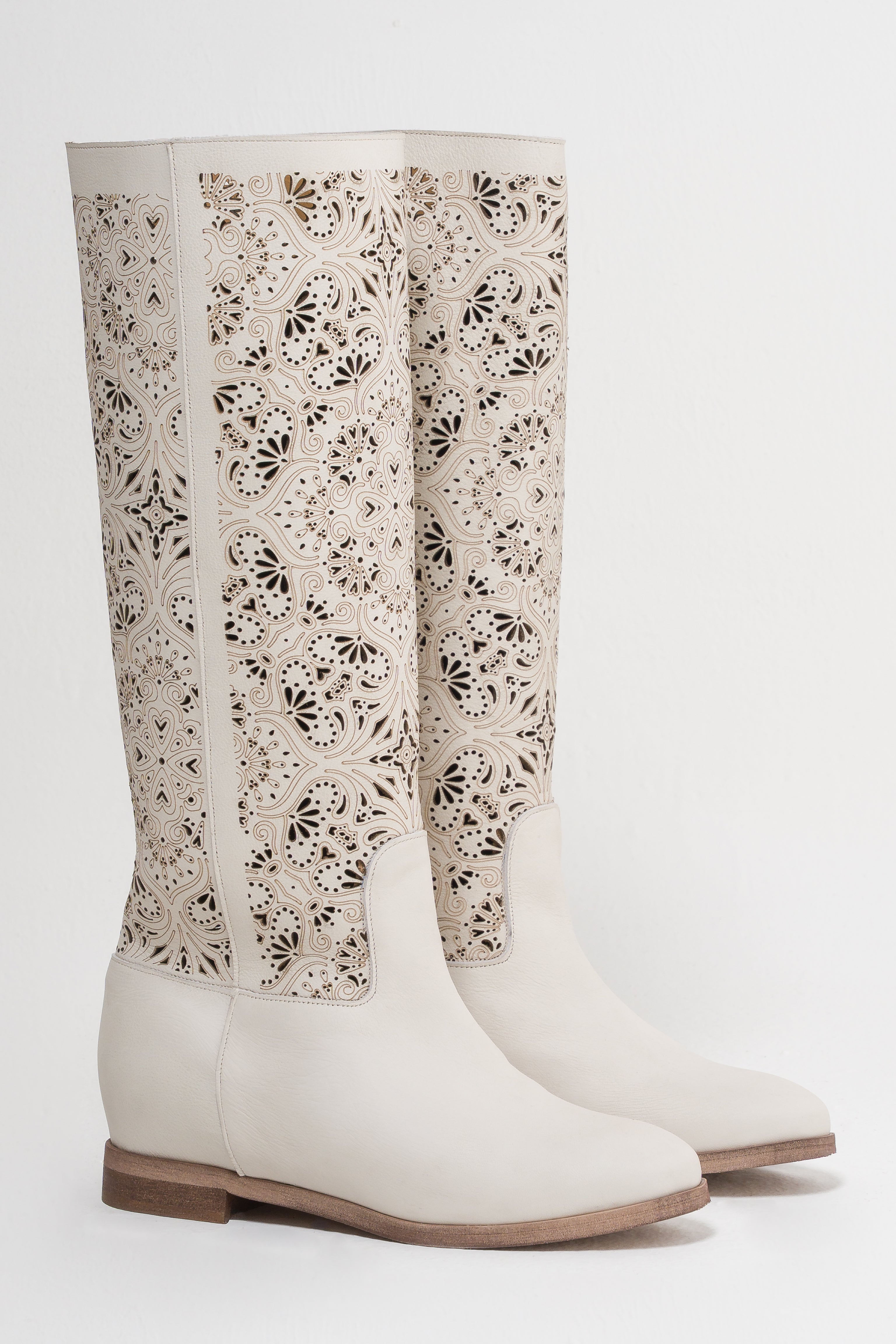 CHOO TOP LASER - Tubular Boot in Genuine Lasered Leather with Internal Lift