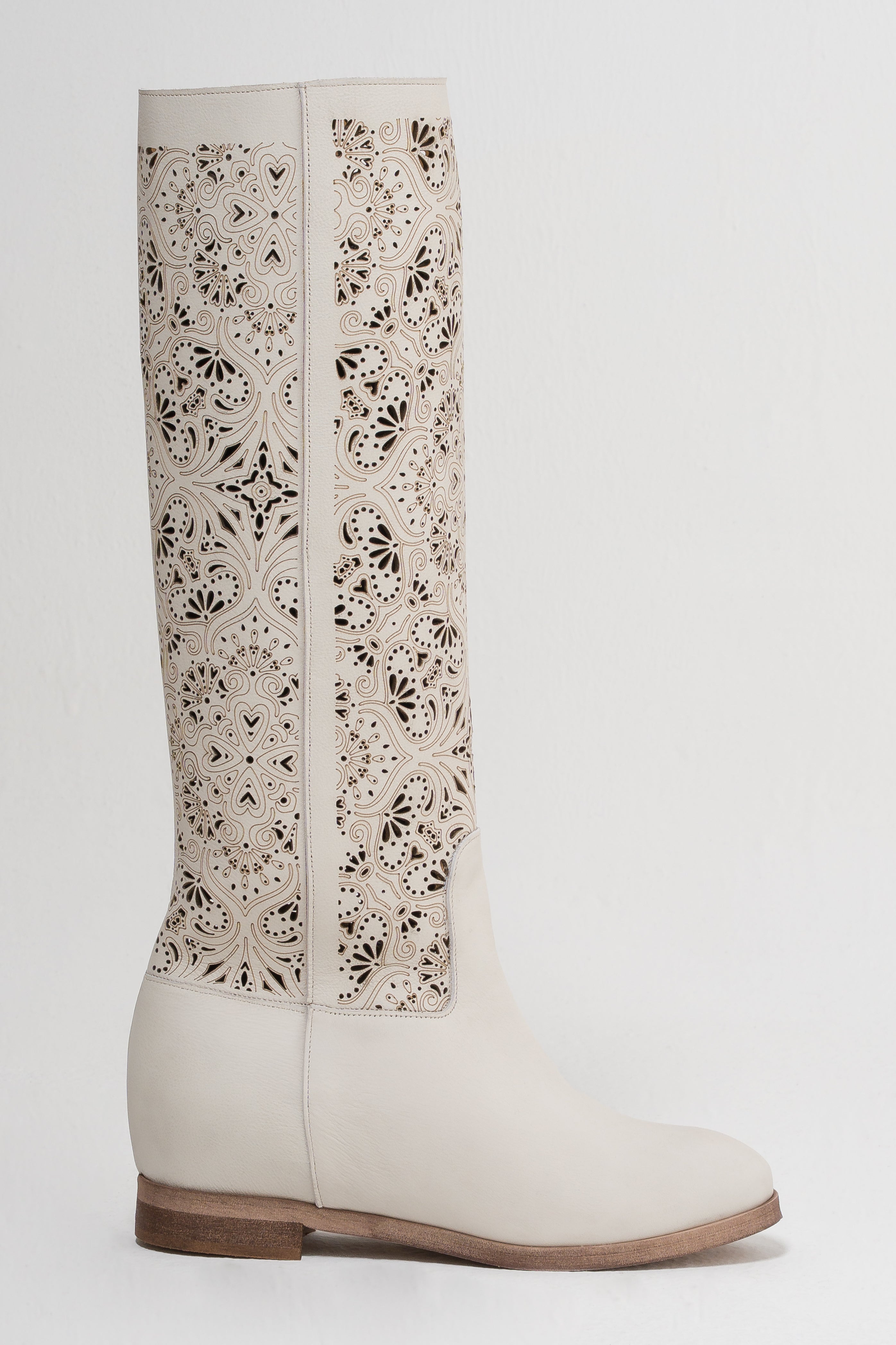 CHOO TOP LASER - Tubular Boot in Genuine Lasered Leather with Internal Lift