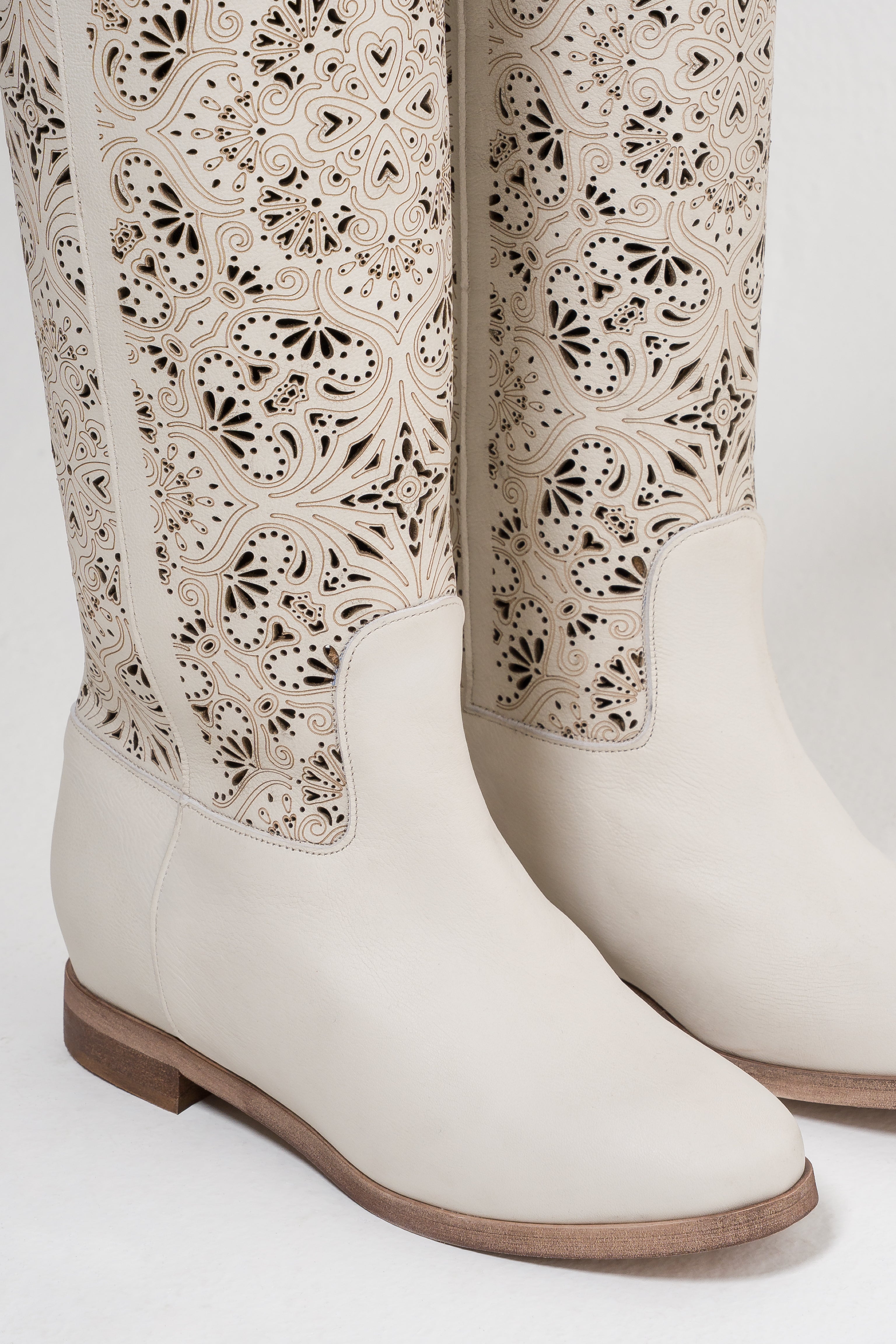 CHOO TOP LASER - Tubular Boot in Genuine Lasered Leather with Internal Lift