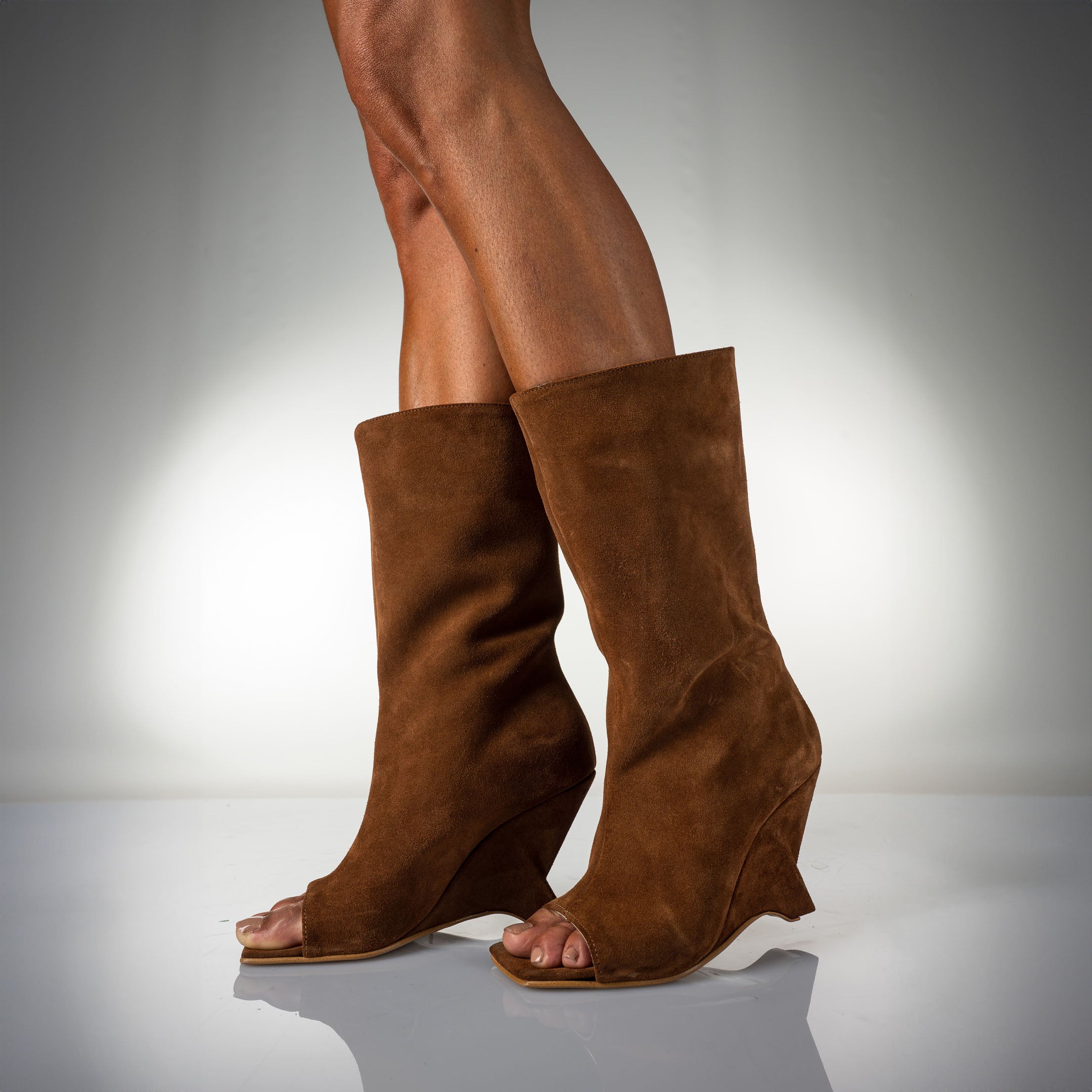 DALIAH_LOW - Burnt suede open toe ankle boot with asymmetric wedge