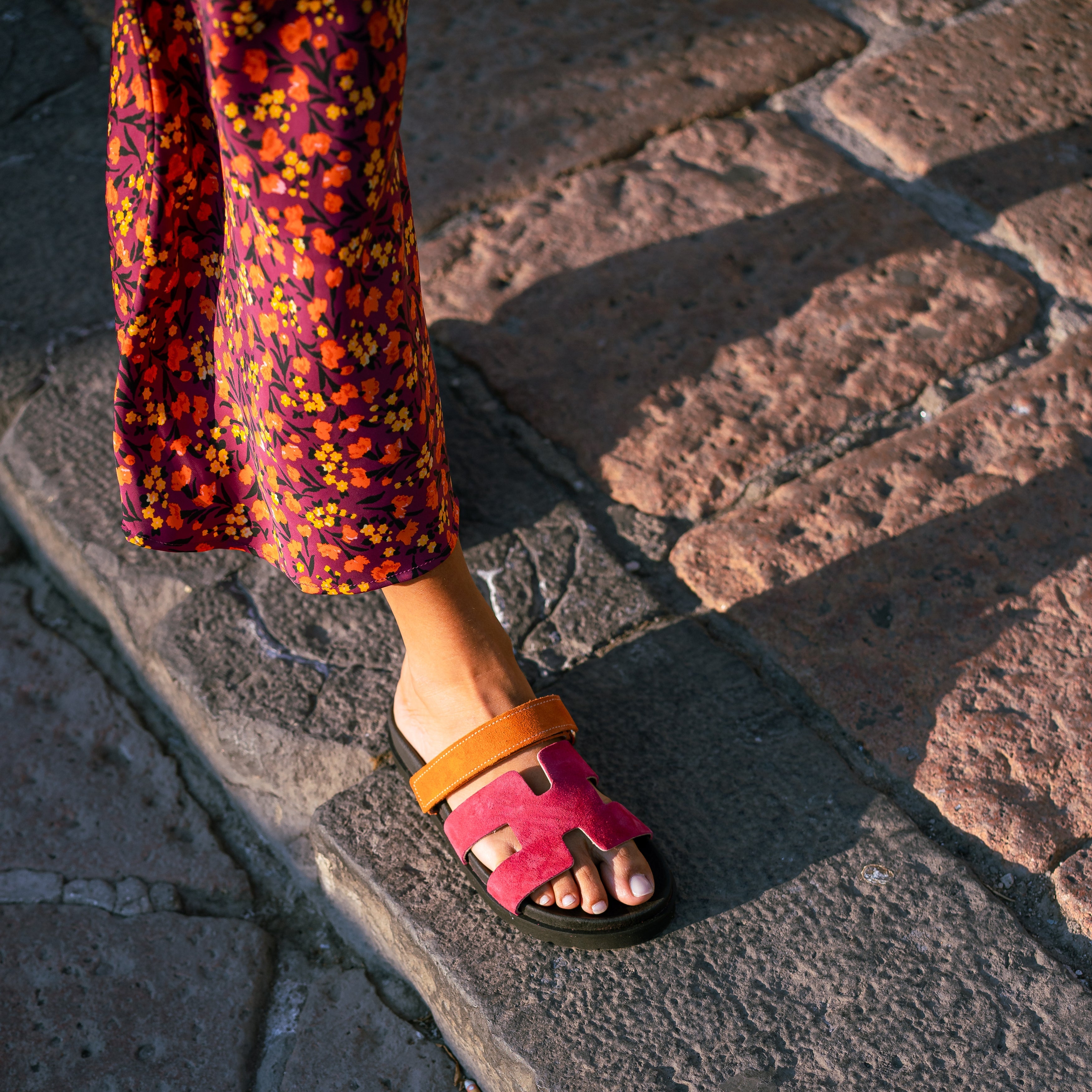 LUNA - Ciabatta in Vero Camoscio Bicolor con Fussbett Anatomico in Gomma da 3 Cm - Fascia H XL + Cinturino