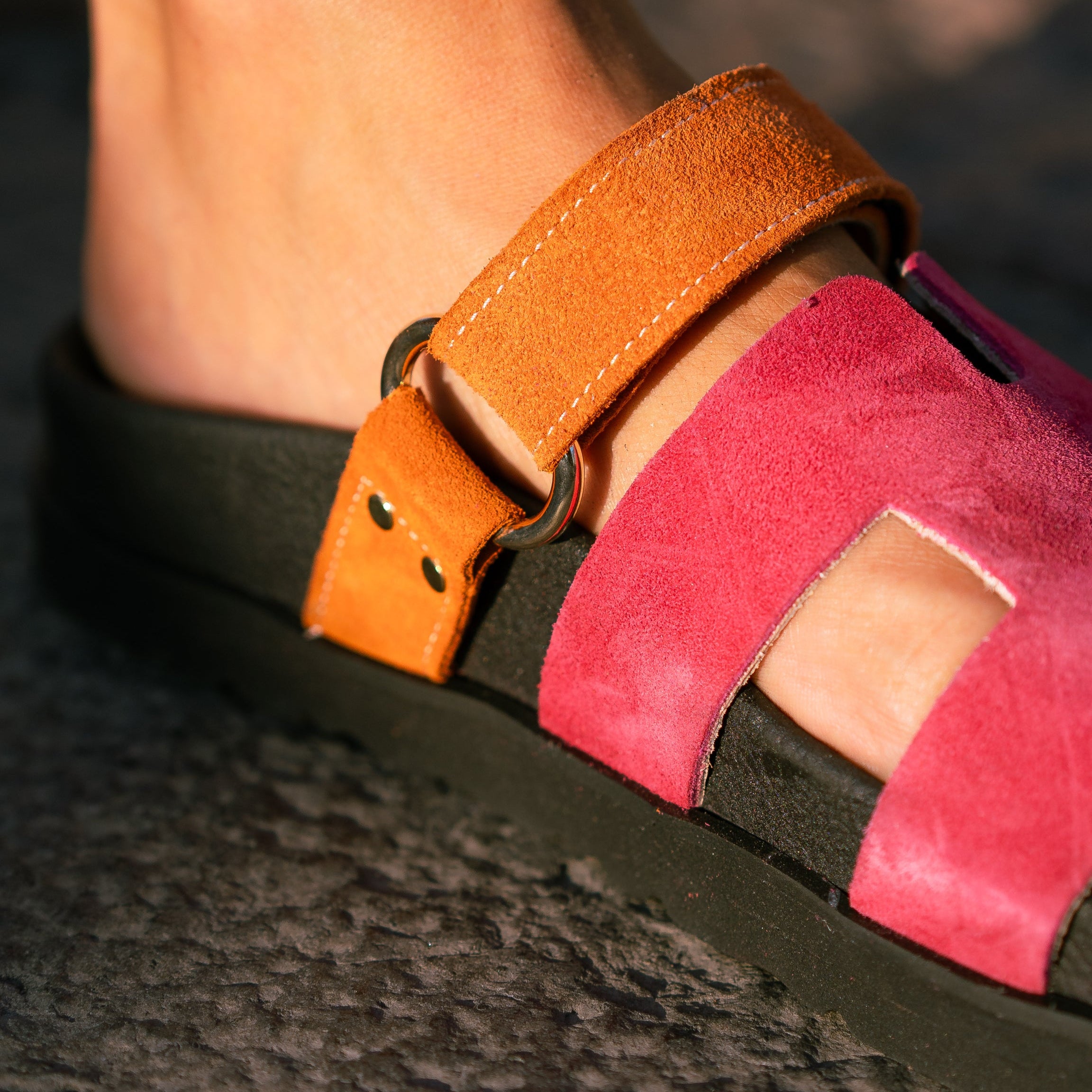 LUNA - Ciabatta in Vero Camoscio Bicolor con Fussbett Anatomico in Gomma da 3 Cm - Fascia H XL + Cinturino