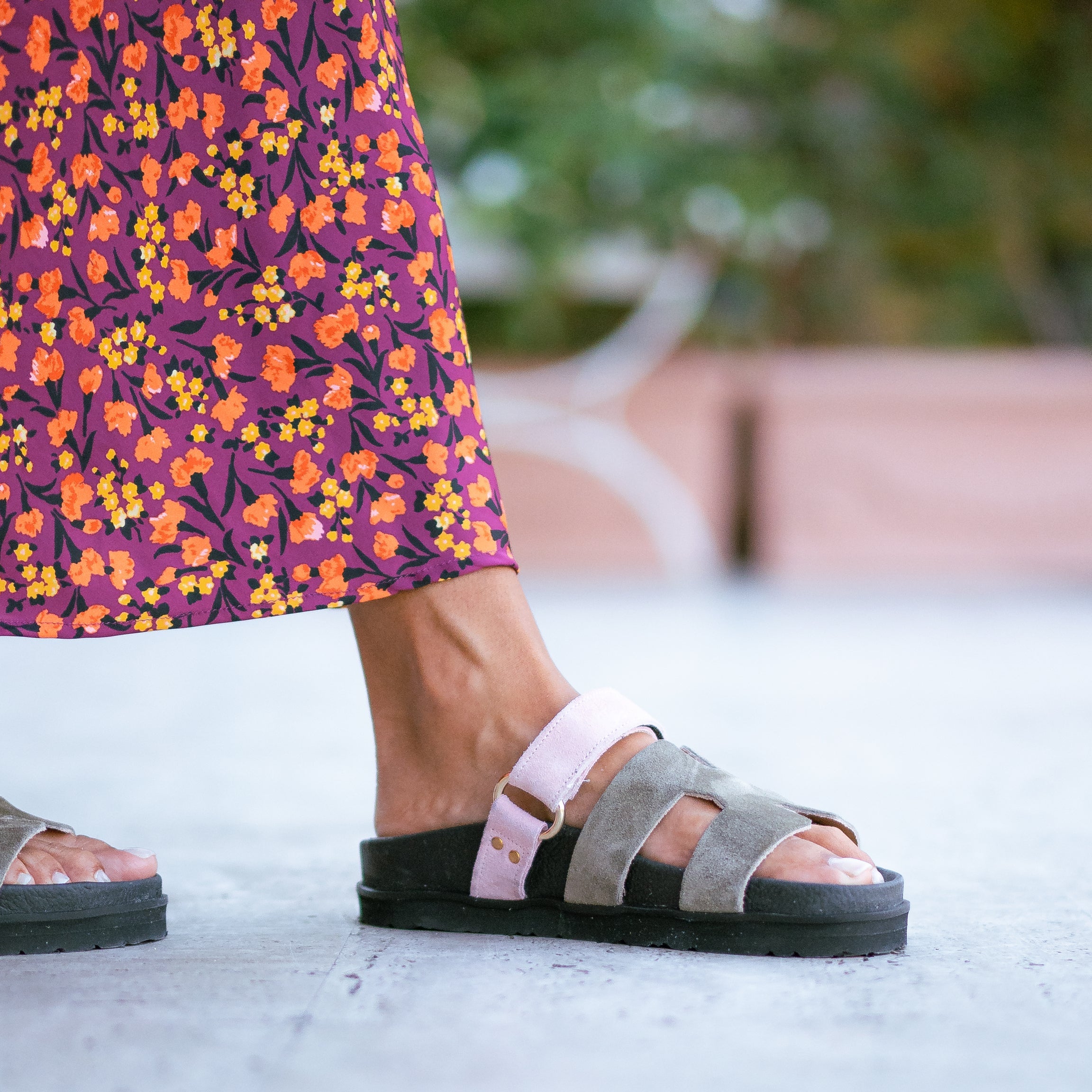 LUNA - Ciabatta in Vero Camoscio Bicolor con Fussbett Anatomico in Gomma da 3 Cm - Fascia H XL + Cinturino