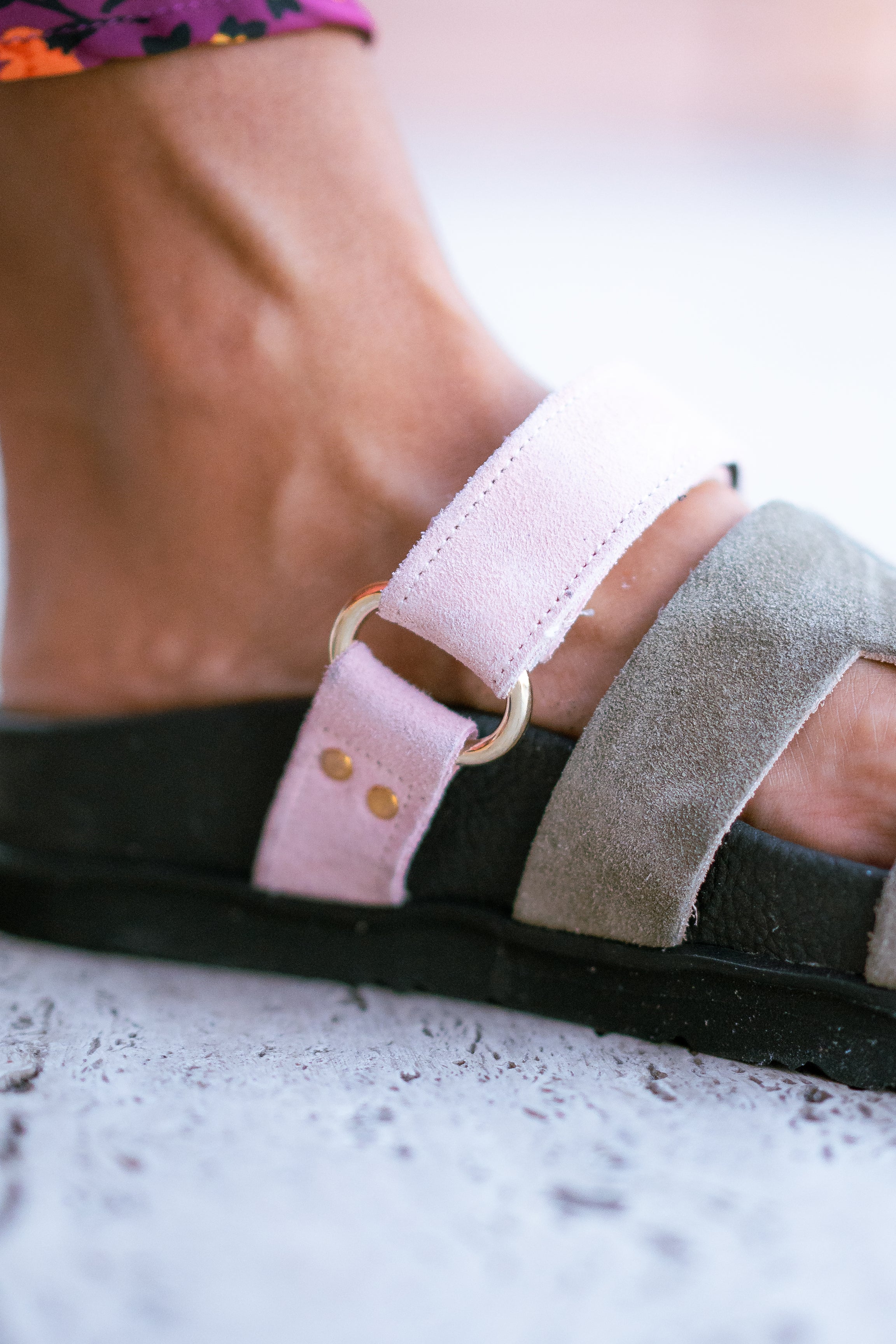 LUNA - Ciabatta in Vero Camoscio Bicolor con Fussbett Anatomico in Gomma da 3 Cm - Fascia H XL + Cinturino