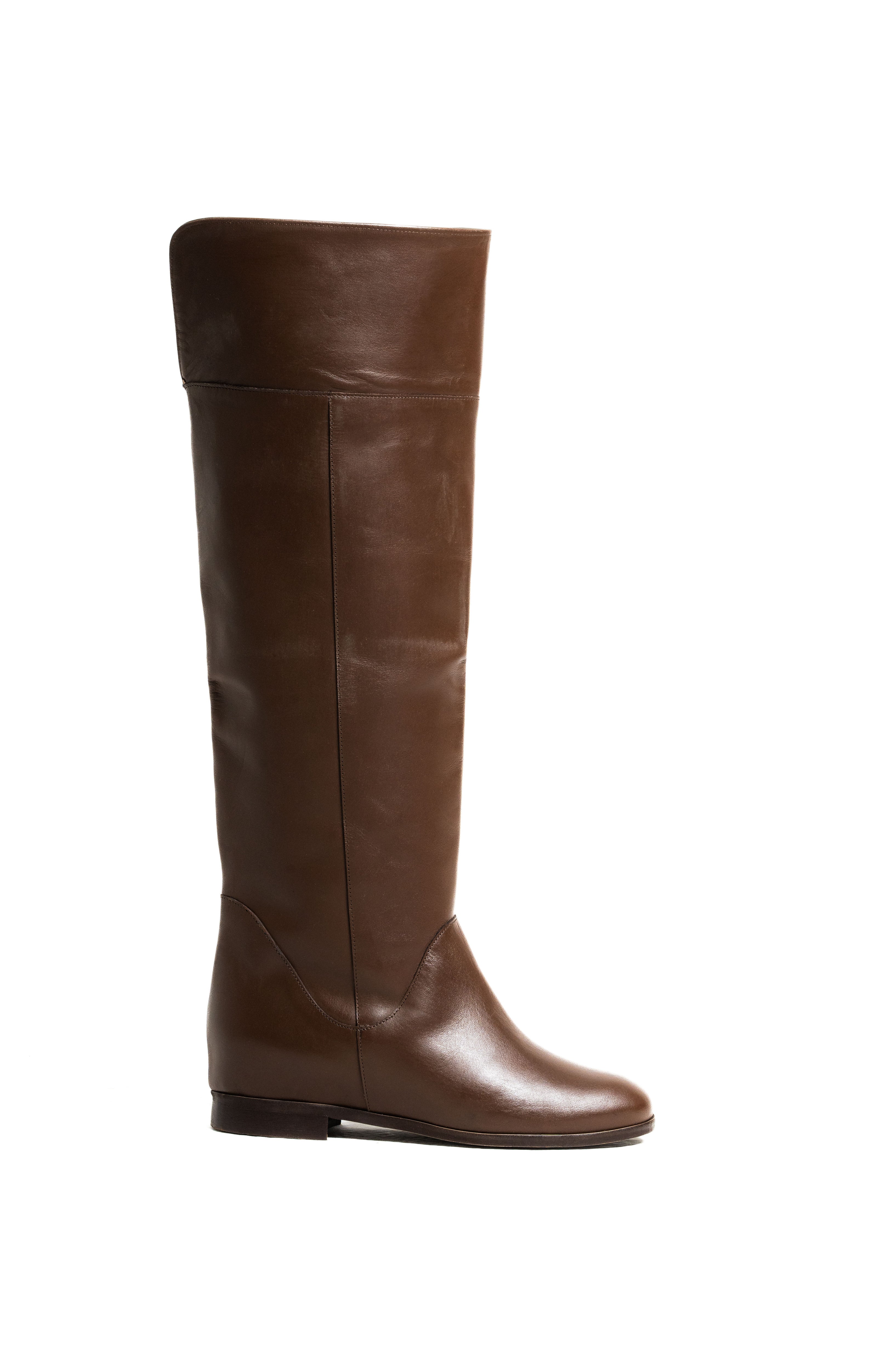 R1205 - Stivale tubolare al ginocchio in Vera Pelle Cioccolato con rialzo interno
