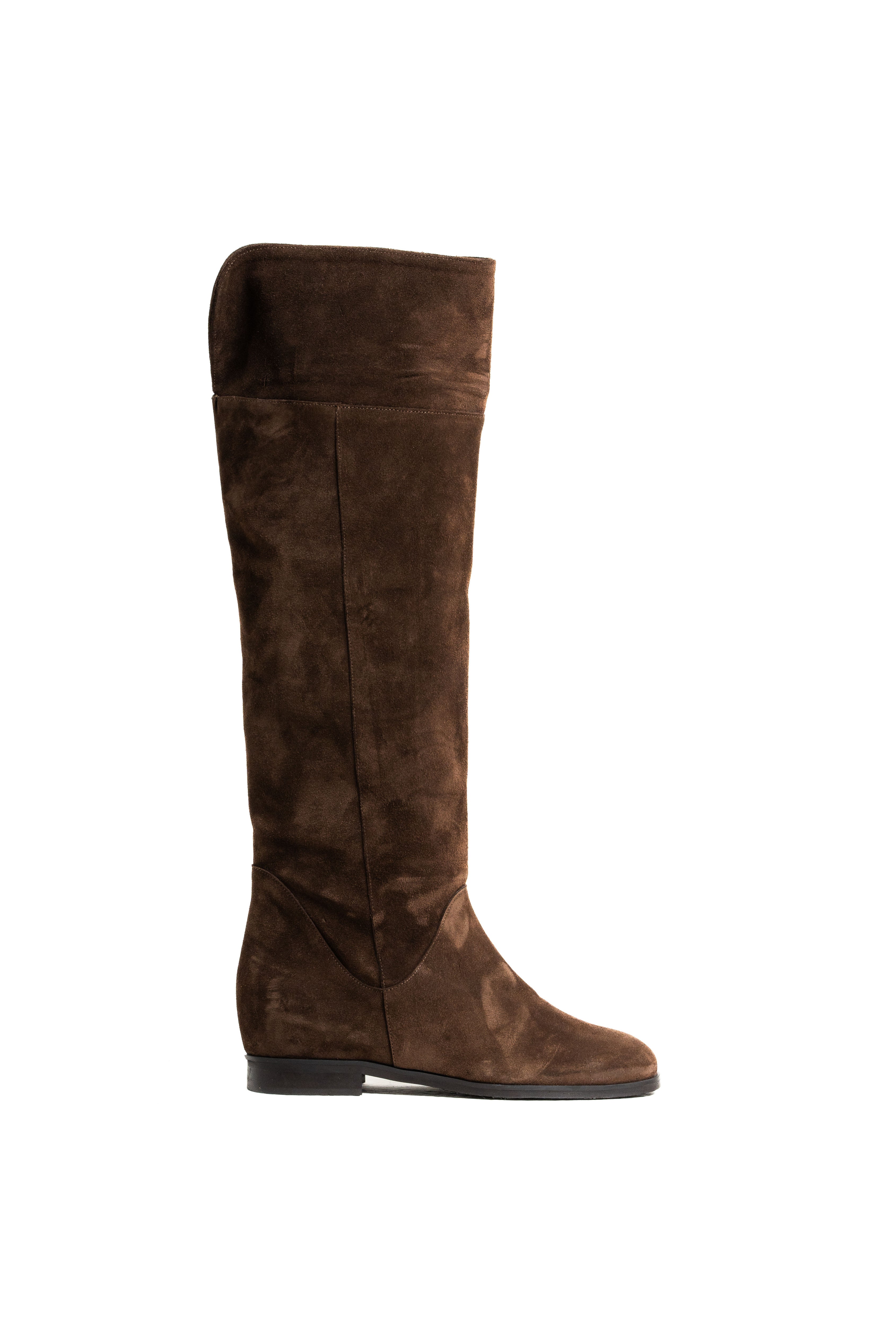 R1205 - Stivale tubolare al ginocchio in Vero Camoscio Cioccolato con rialzo interno