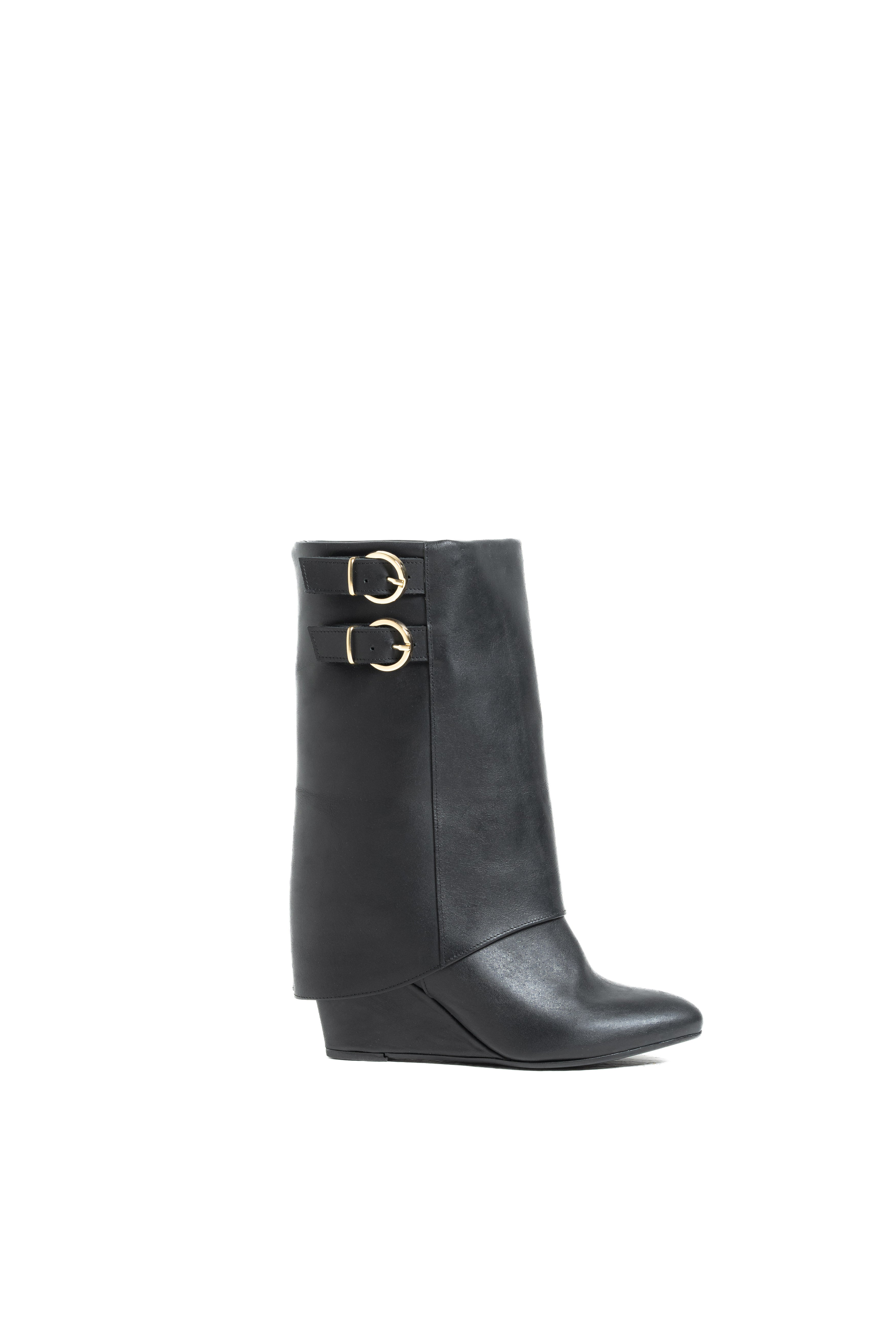 HÉLÈNE_BELT - Botín tubular en piel auténtica con hebillas y tacón/cuña de 7 cm