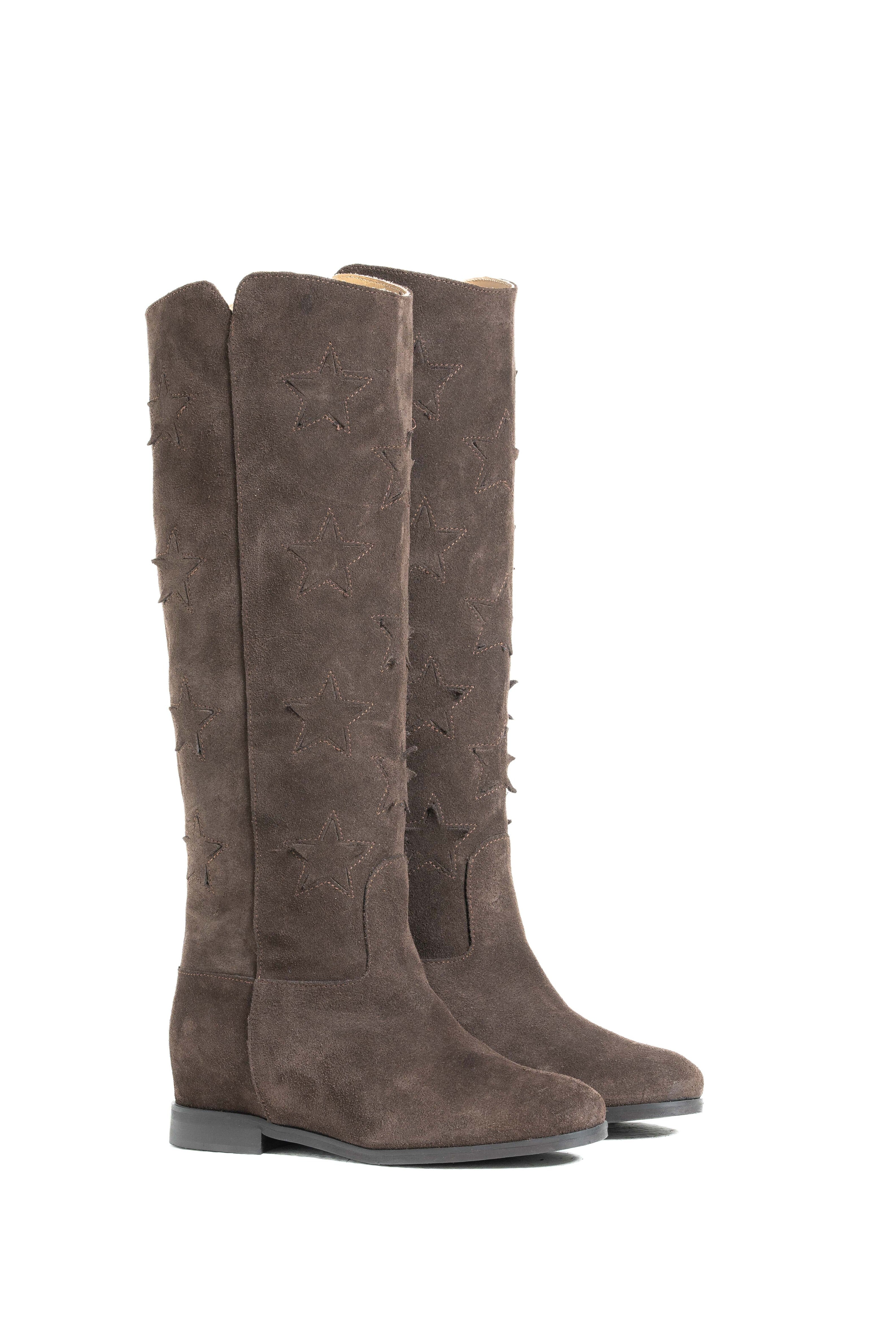 R30 STARS - Stivale tubolare in Camoscio Testa di Moro con stelle e rialzo interno