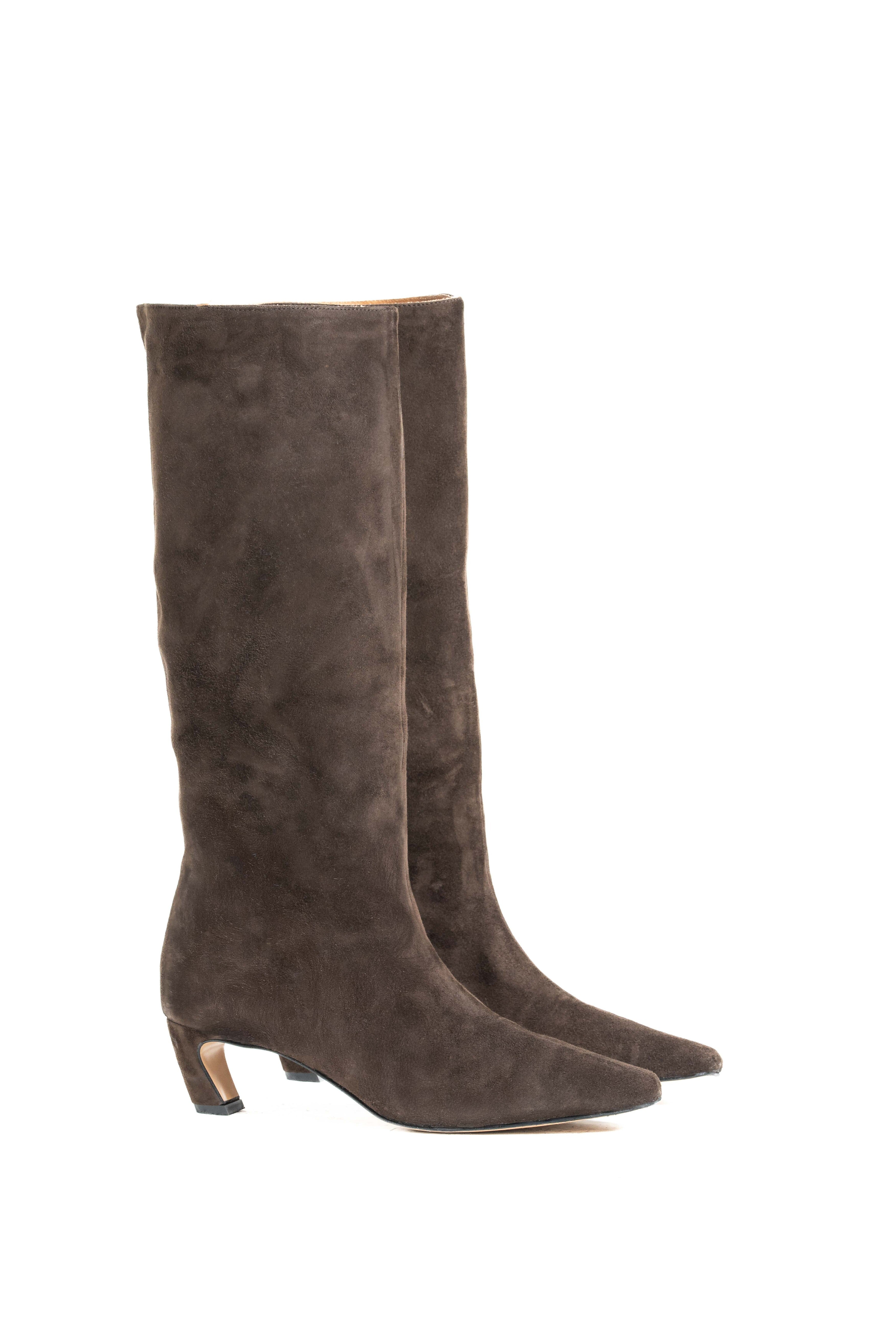 JADE - Stivali Cuissard in Camoscio Marrone- Tacco Roghetto 5 Cm