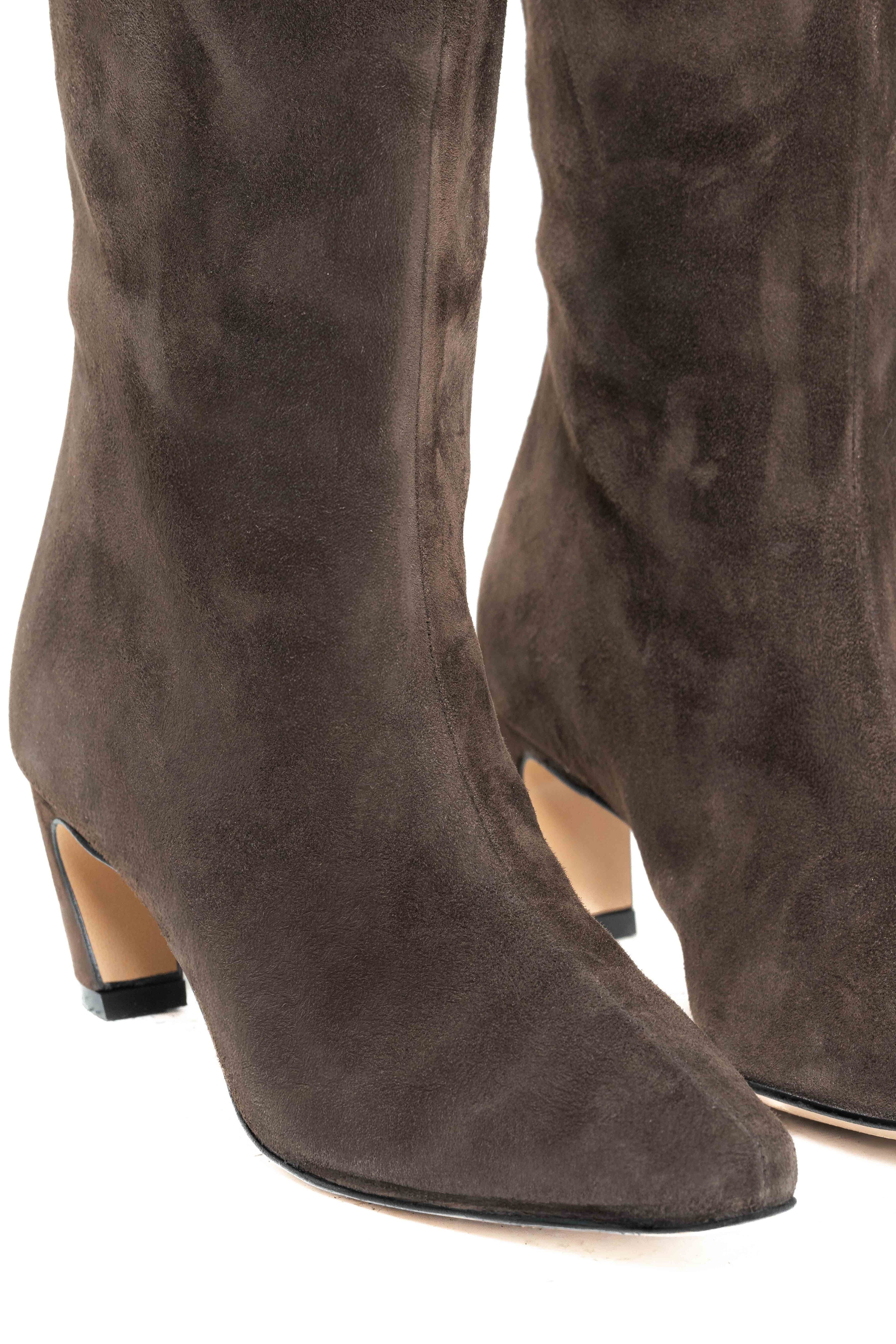 JADE - Stivali Cuissard in Camoscio Marrone- Tacco Roghetto 5 Cm