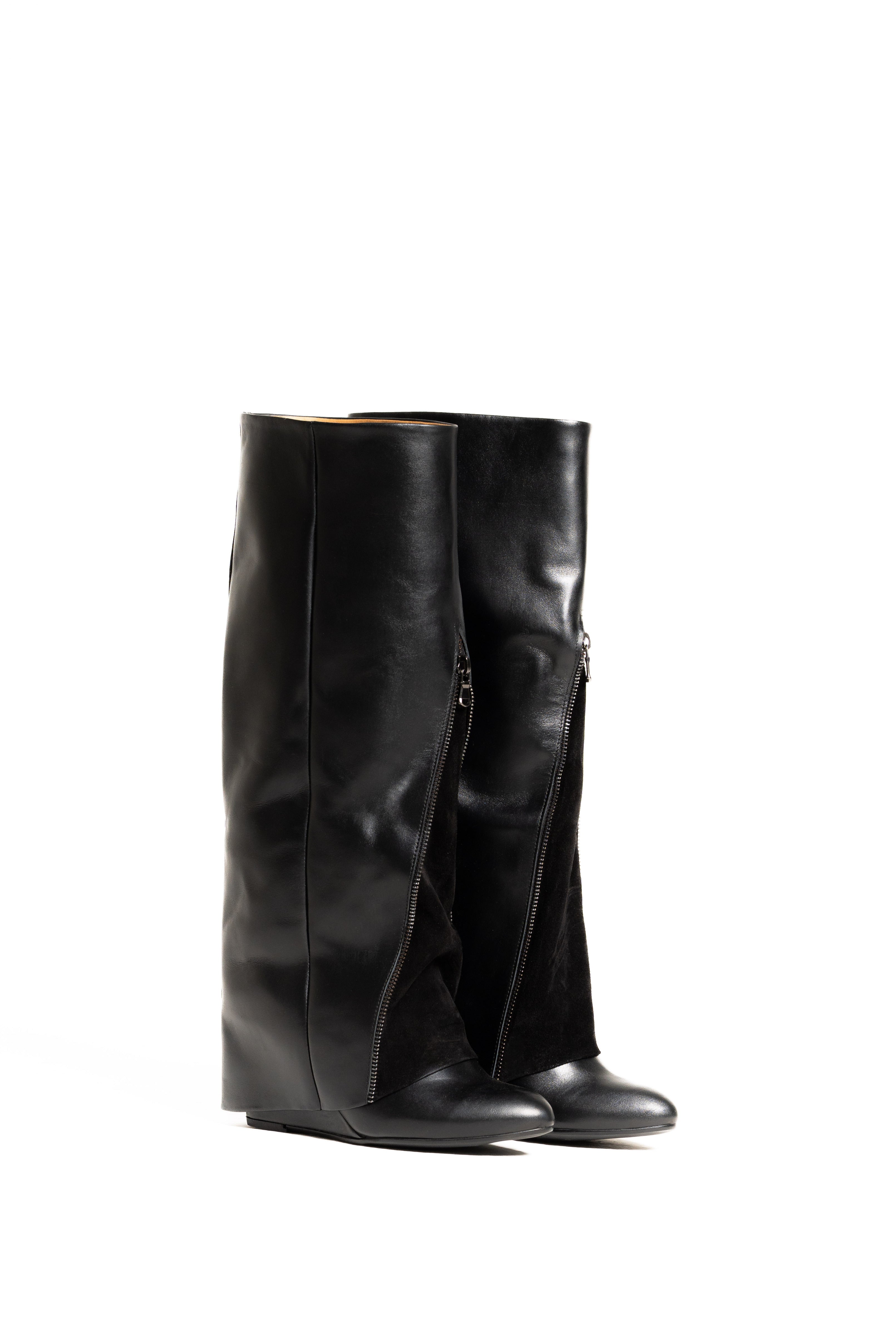 GV60 - Botín tubular en piel auténtica y ante auténtico con tacón/cuña de 7 cm