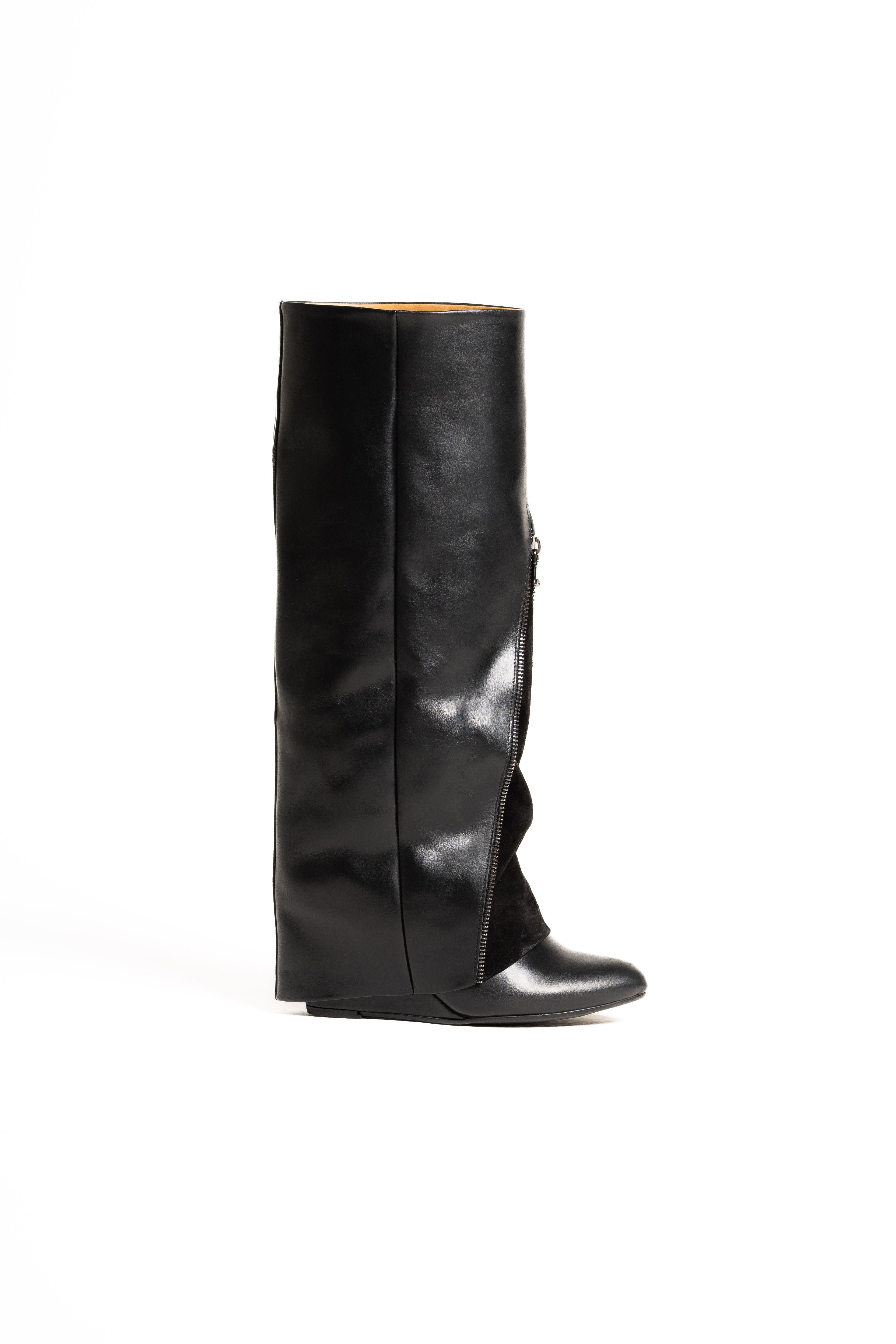 GV60 - Botín tubular en piel auténtica y ante auténtico con tacón/cuña de 7 cm