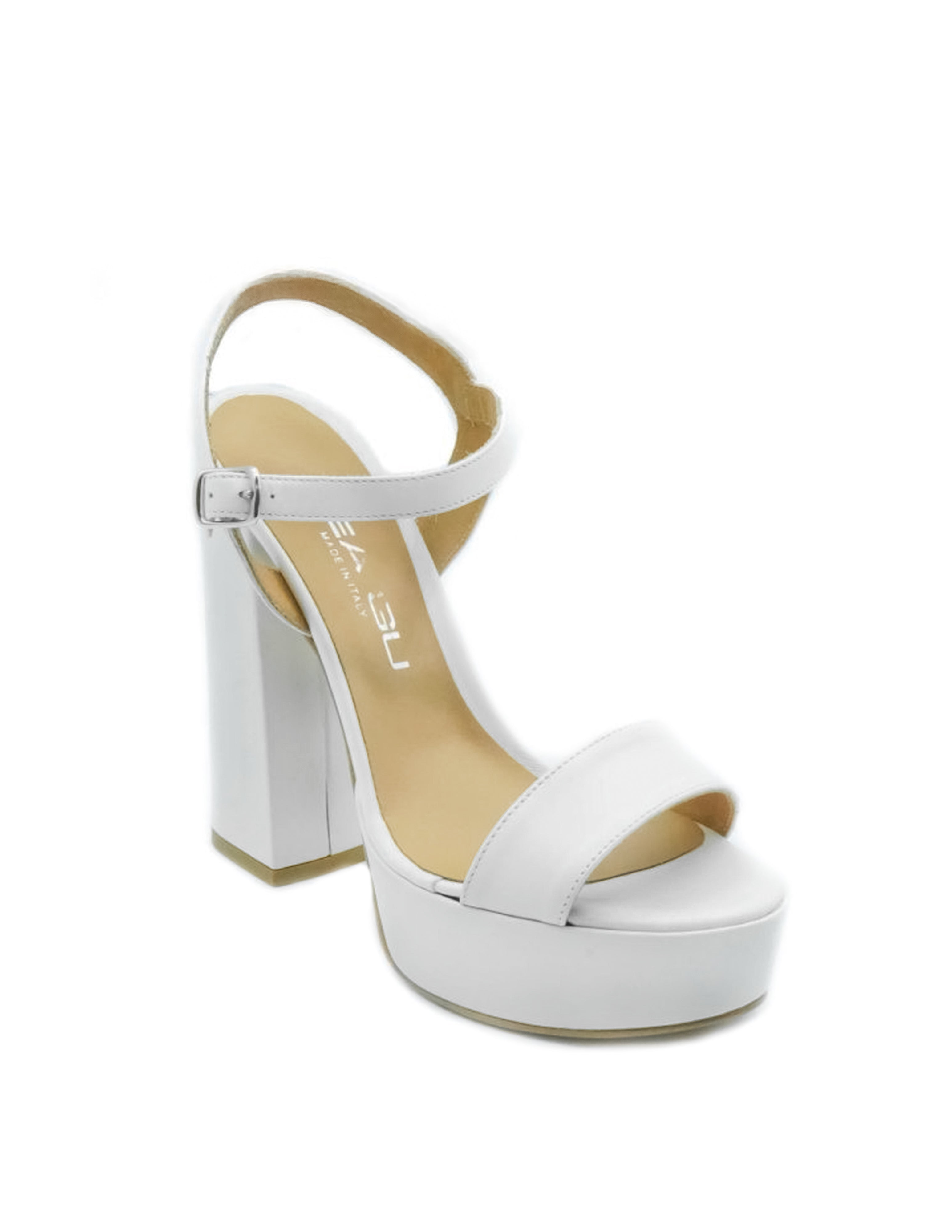 ATHENA840 - Sandalo in Vera Pelle Bianca con Plateau e Tacco