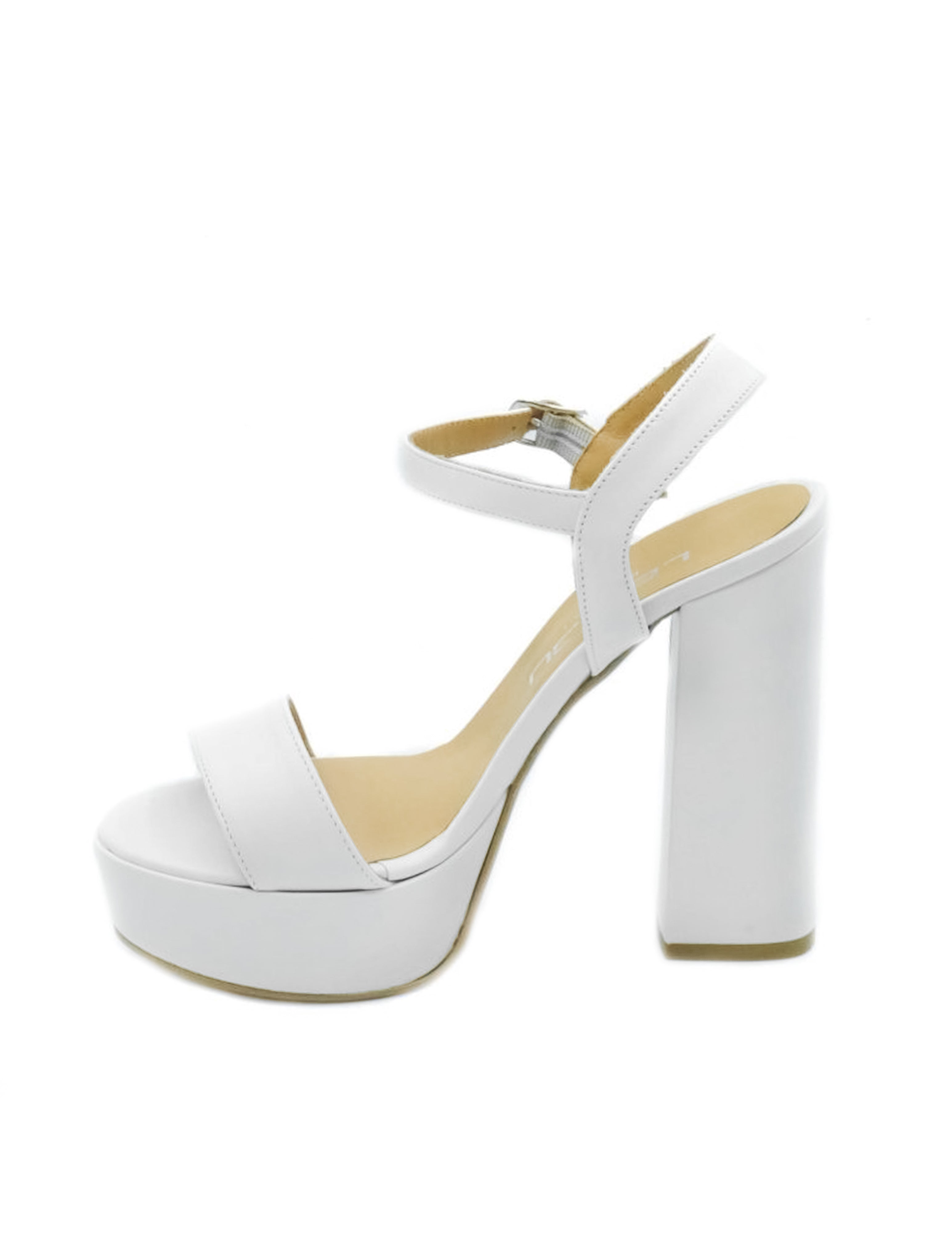 ATHENA840 - Sandalo in Vera Pelle Bianca con Plateau e Tacco