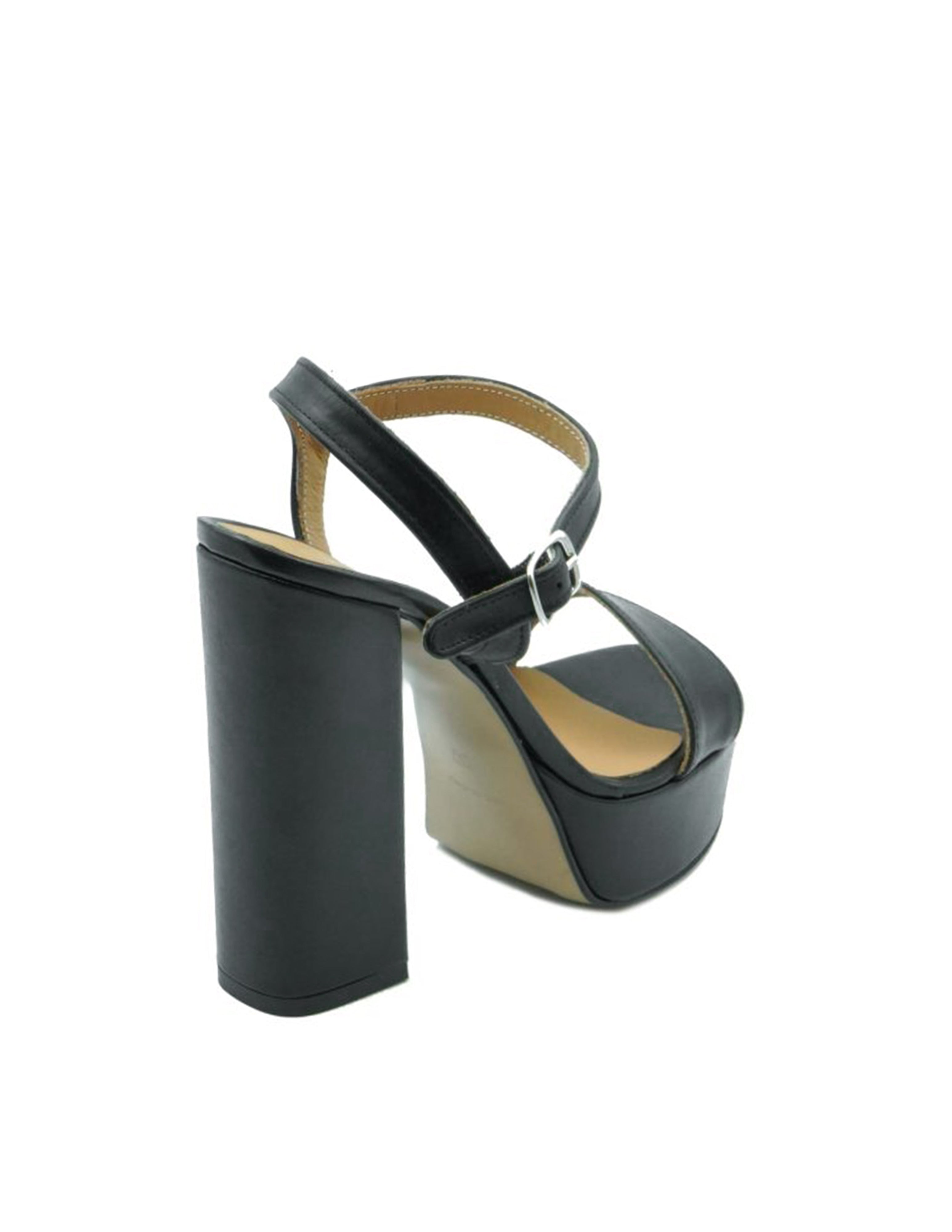 ATHENA840 - Black Genuine Leather Sandal with Platform and Heel