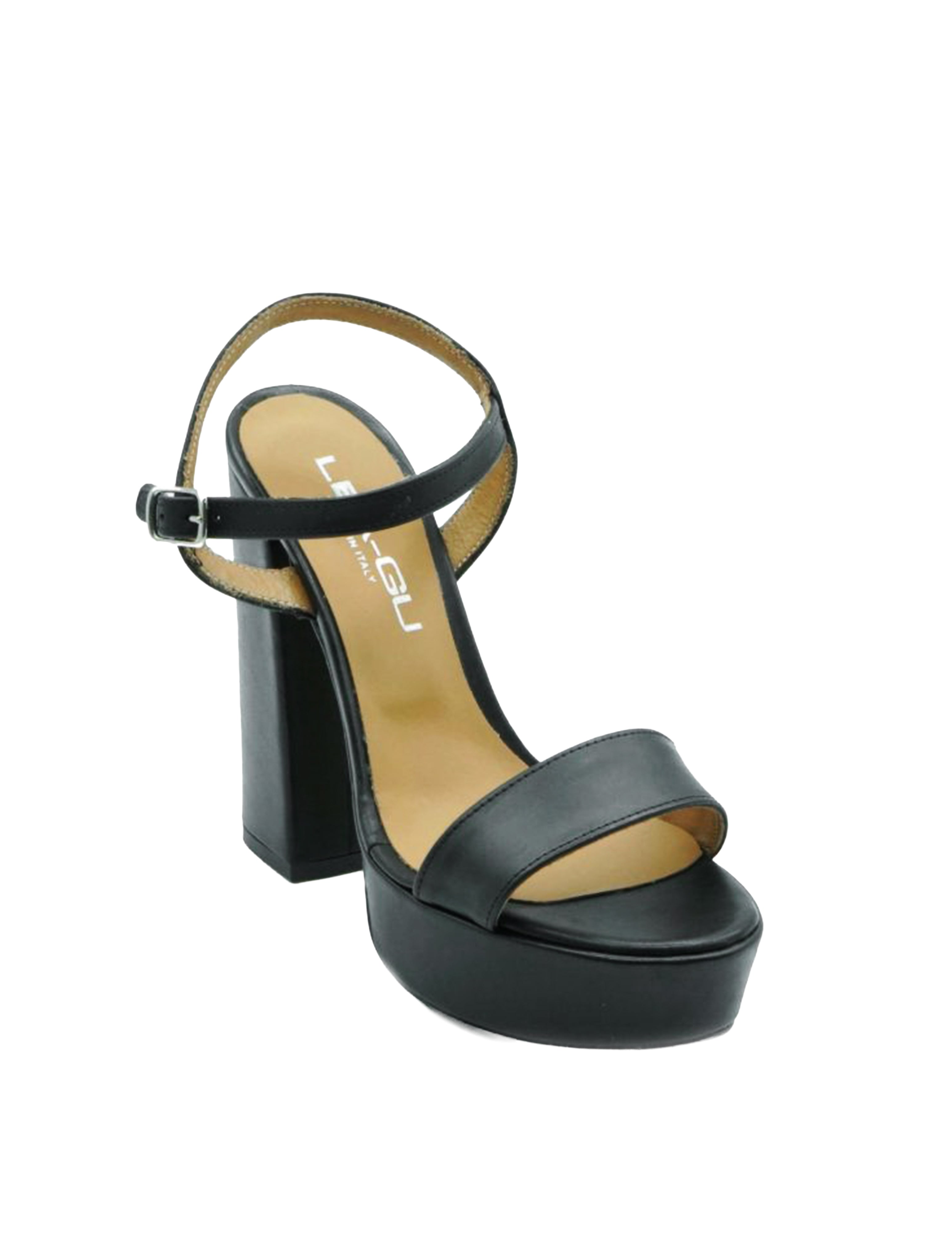 ATHENA840 - Sandalo in Vera Pelle Nera con Plateau e Tacco