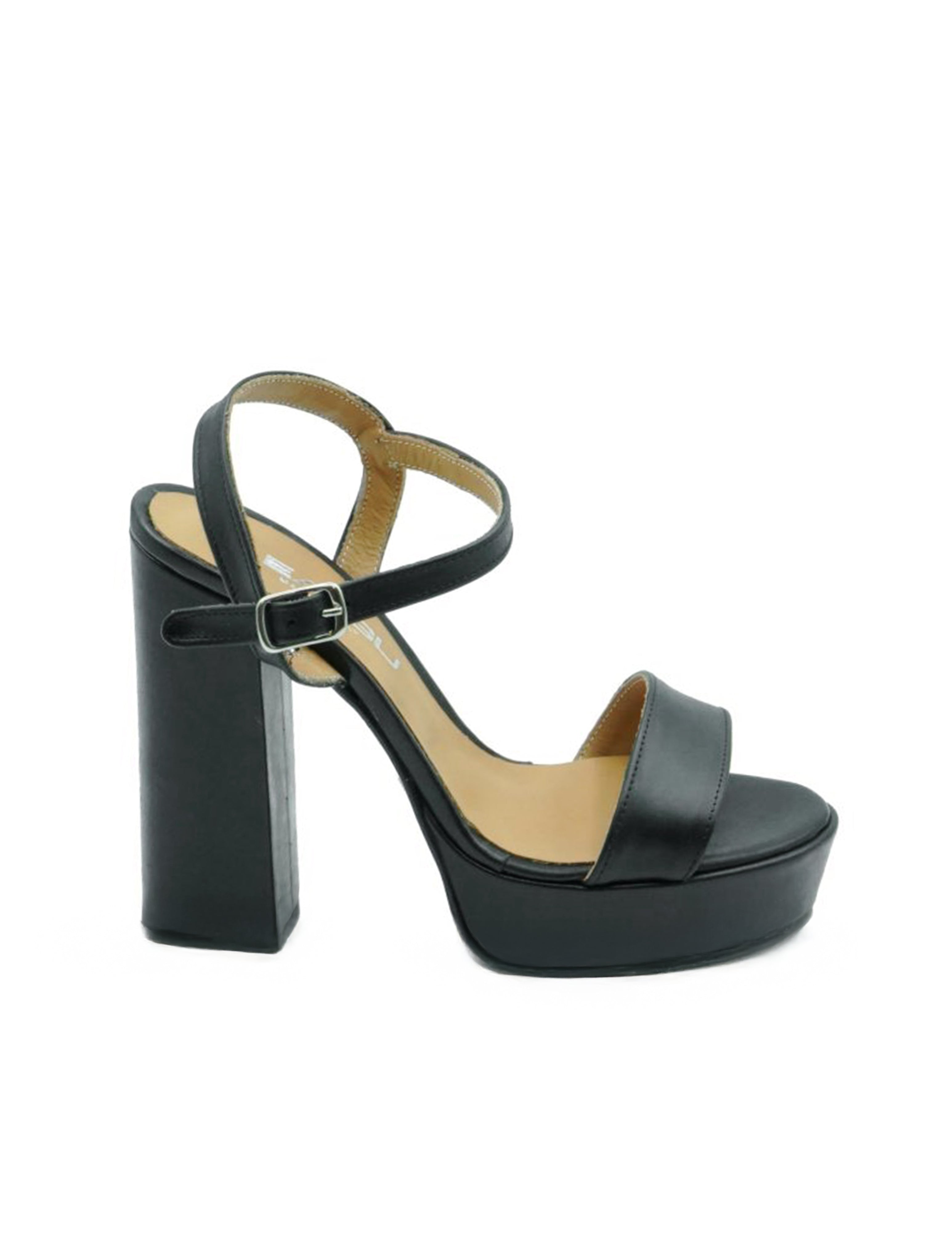 ATHENA840 - Black Genuine Leather Sandal with Platform and Heel