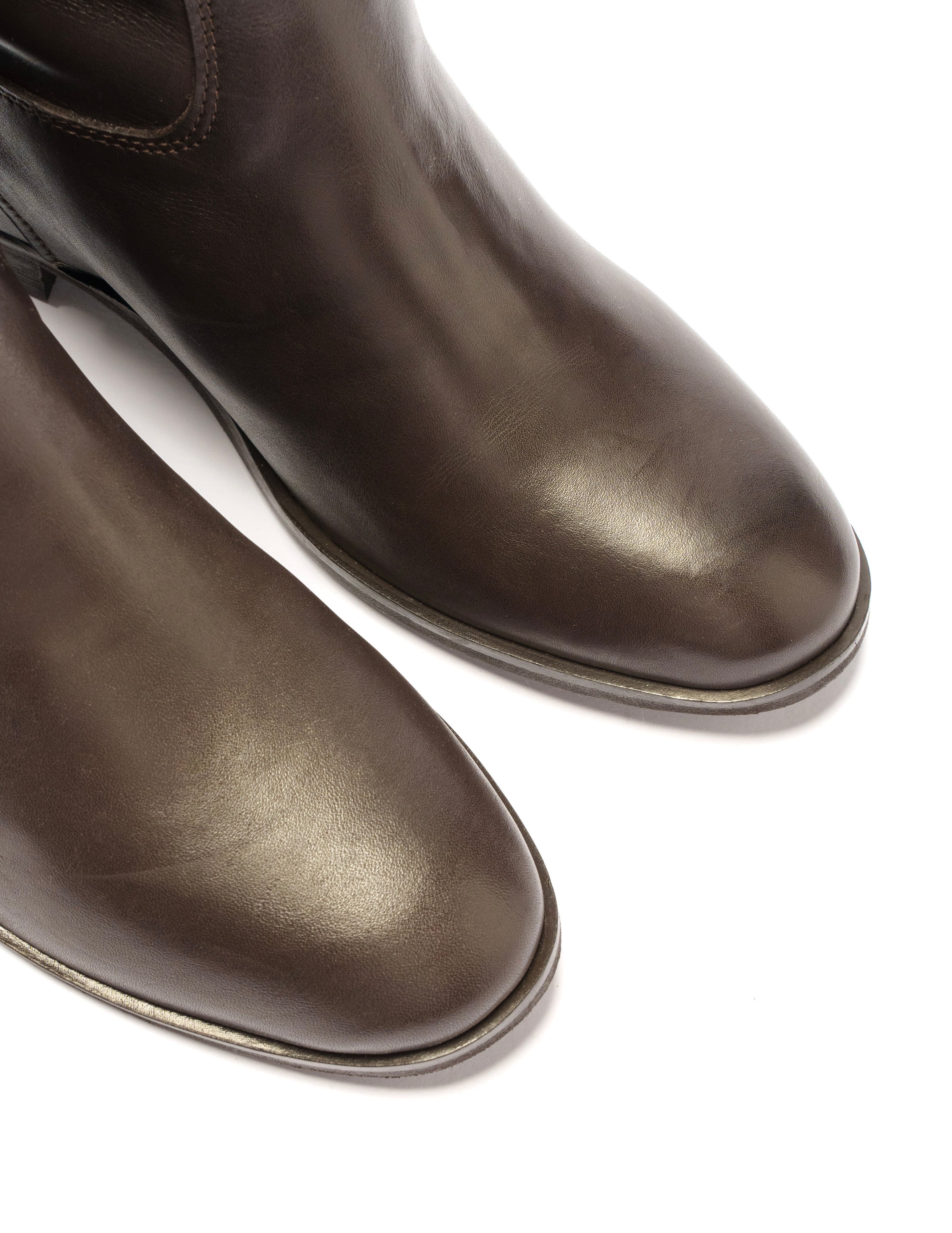 ELYZABETH - Dark Brown Genuine Leather Tubular Boot with Strap and Gold Accessory and Internal Lift