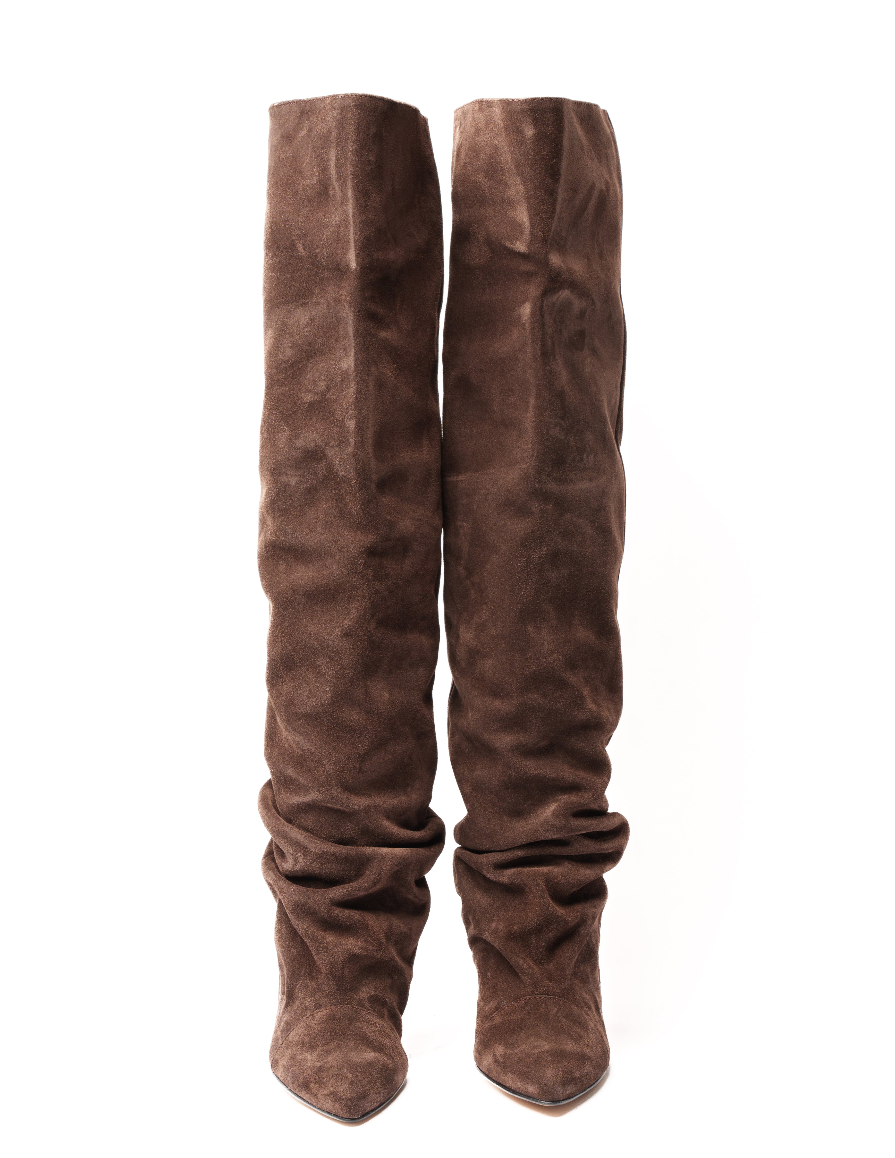 JENNIFER_70 - Bota Alta en Ante Auténtico Marrón Tacón 7 Cm