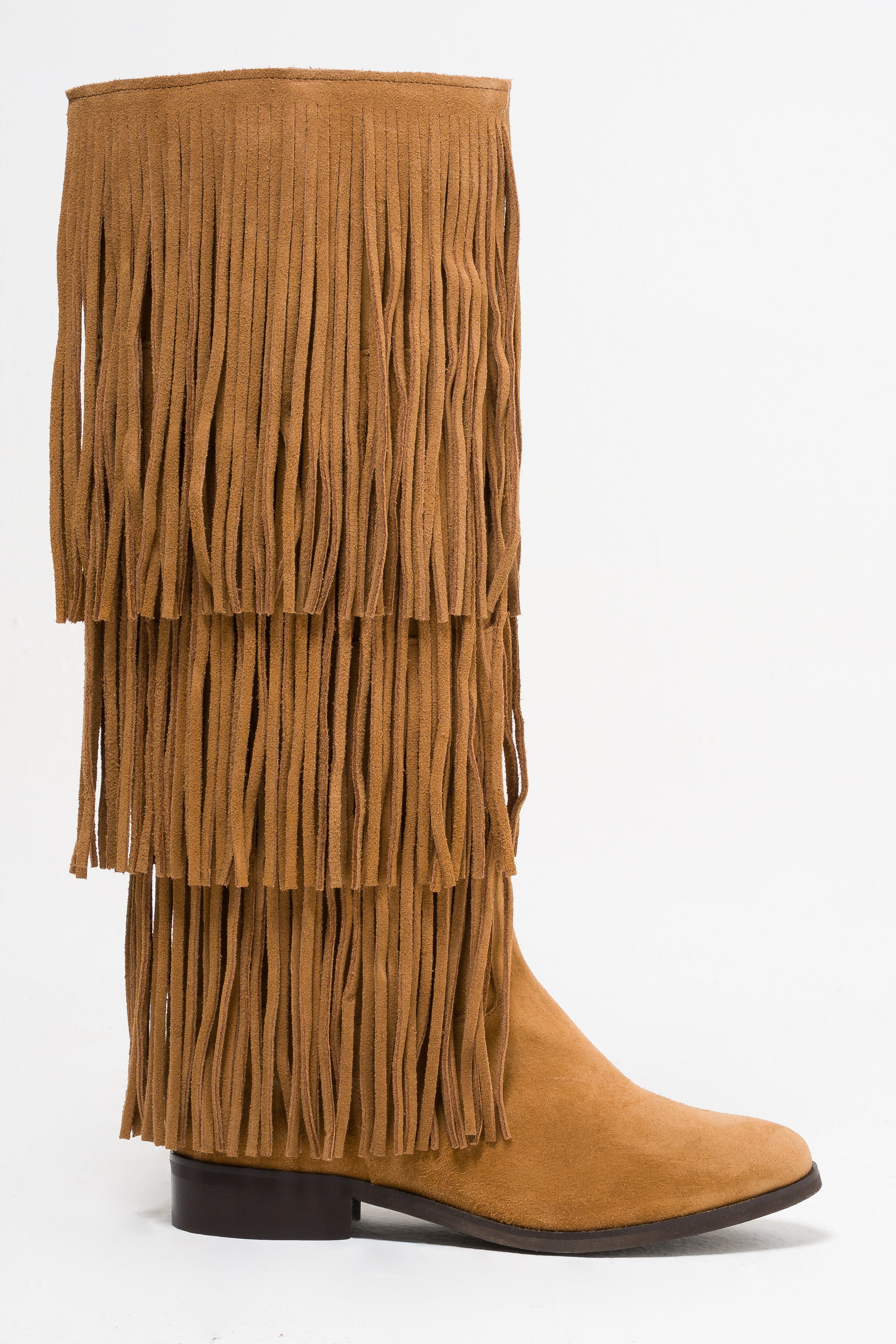 1125_INDIAN - Tubular boot in real suede leather with fringes and Indian mood buttons