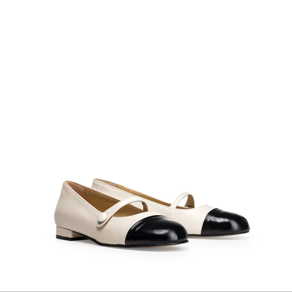 ESMERALDA - Ballerina in two-tone genuine leather with button closure strap
