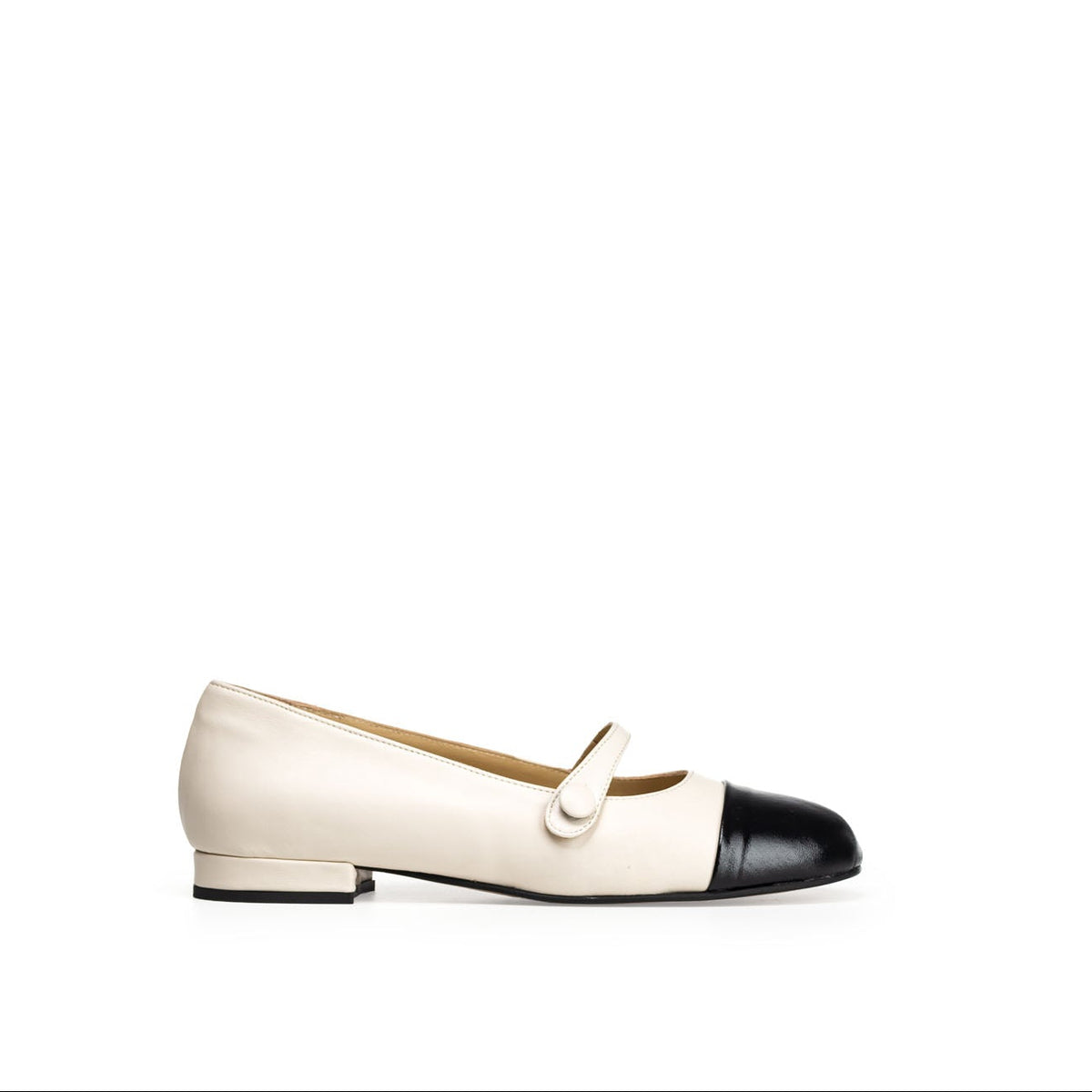 ESMERALDA - Ballerina in two-tone genuine leather with button closure strap