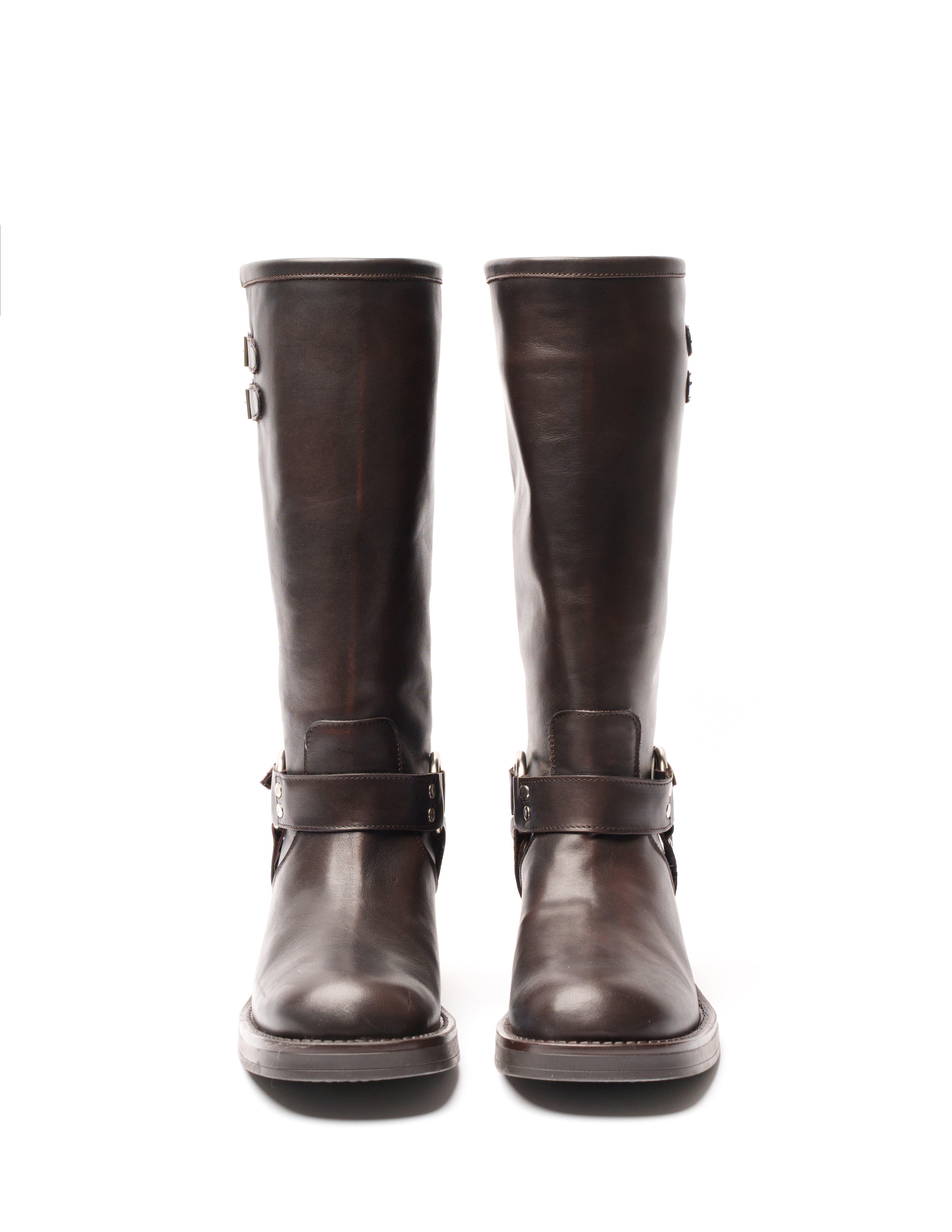 NEVADA - Stivale tubolare mood Biker Anfibio in Vera Pelle Testa di Moro con Fondo in Gomma e Fibbie