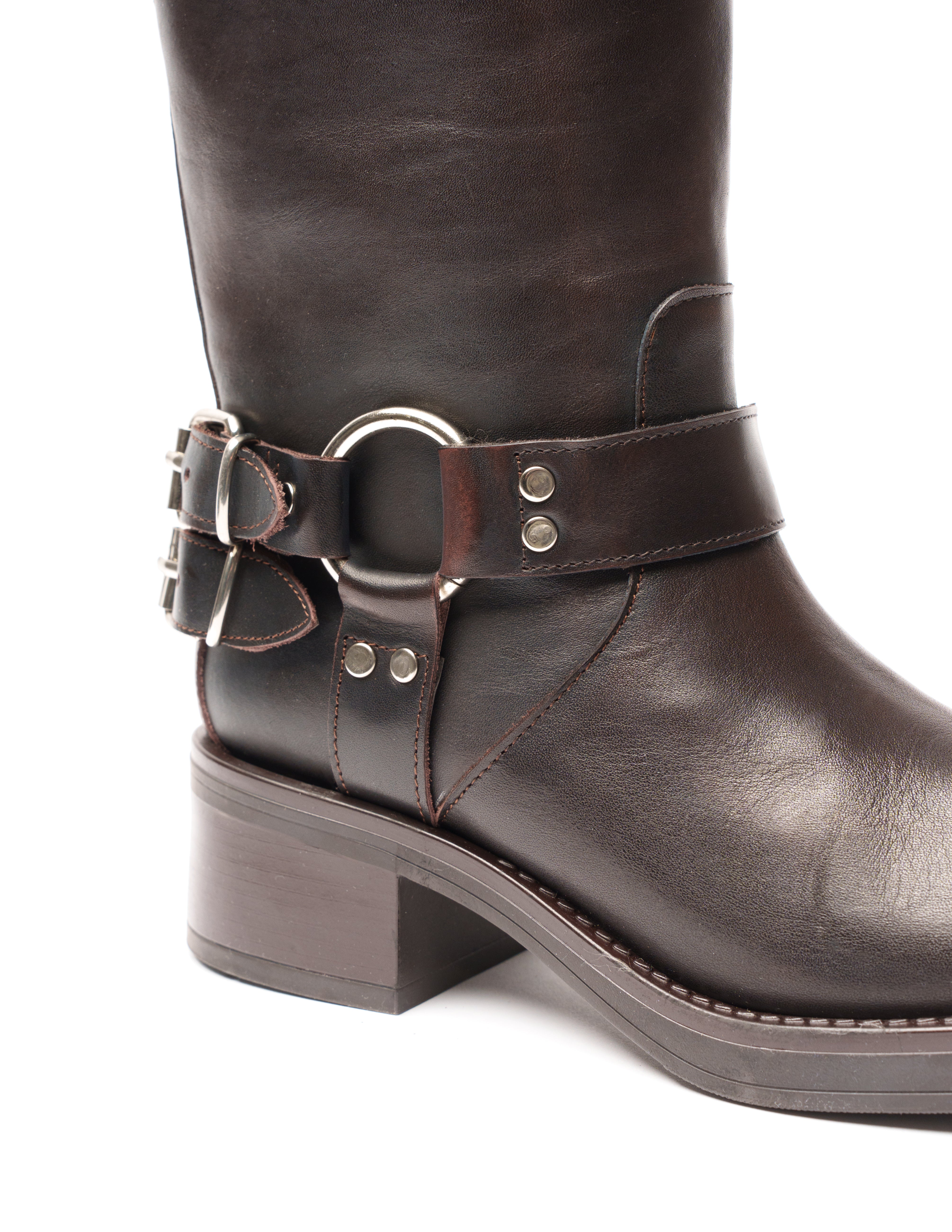 NEVADA - Stivale tubolare mood Biker Anfibio in Vera Pelle Testa di Moro con Fondo in Gomma e Fibbie