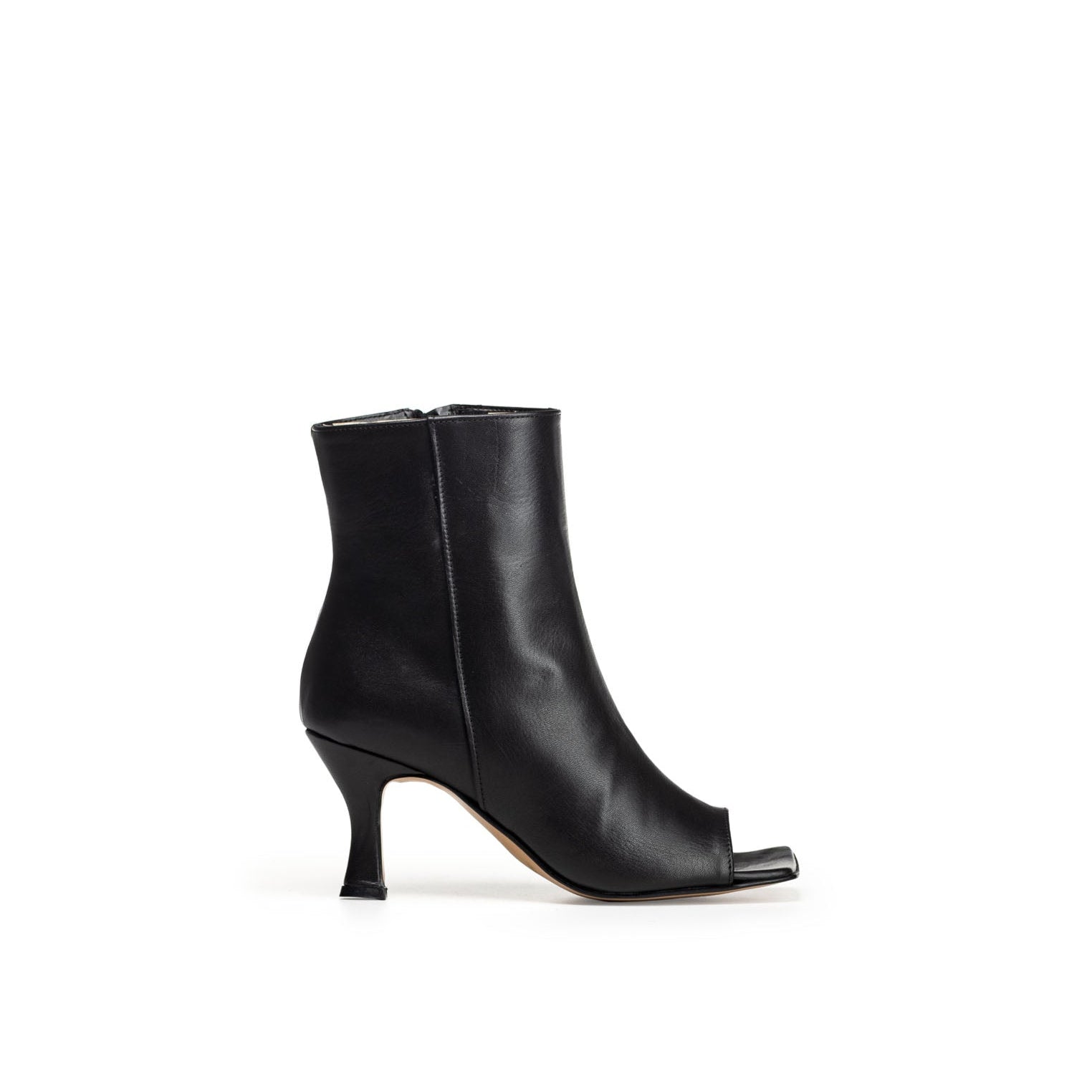 PARIS - Peep Toe Ankle Boot in Black Genuine Leather with 7cm Heel