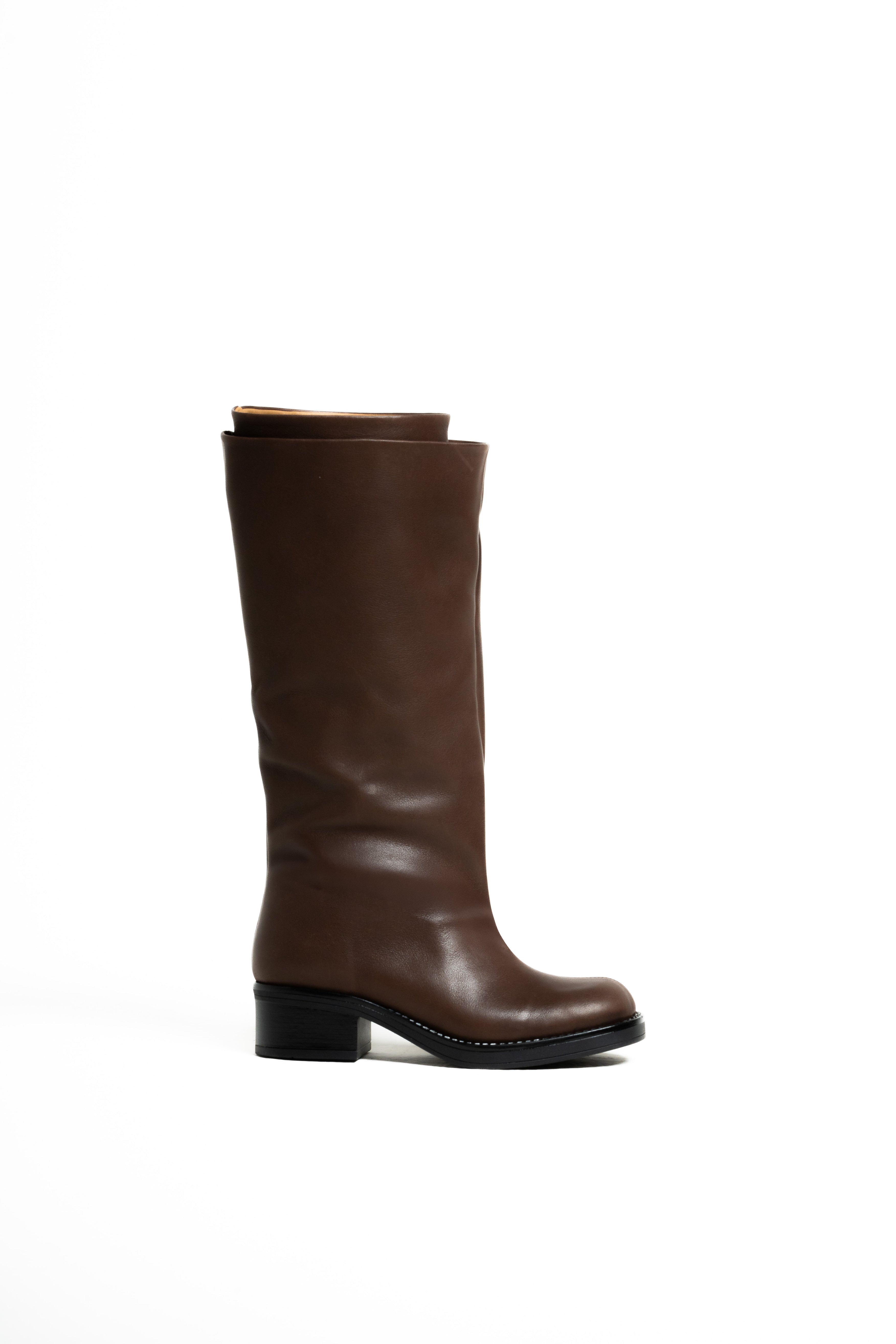 V7 - Bota tubular mood Biker Amphibian en auténtica piel negra con suela de goma y hebillas