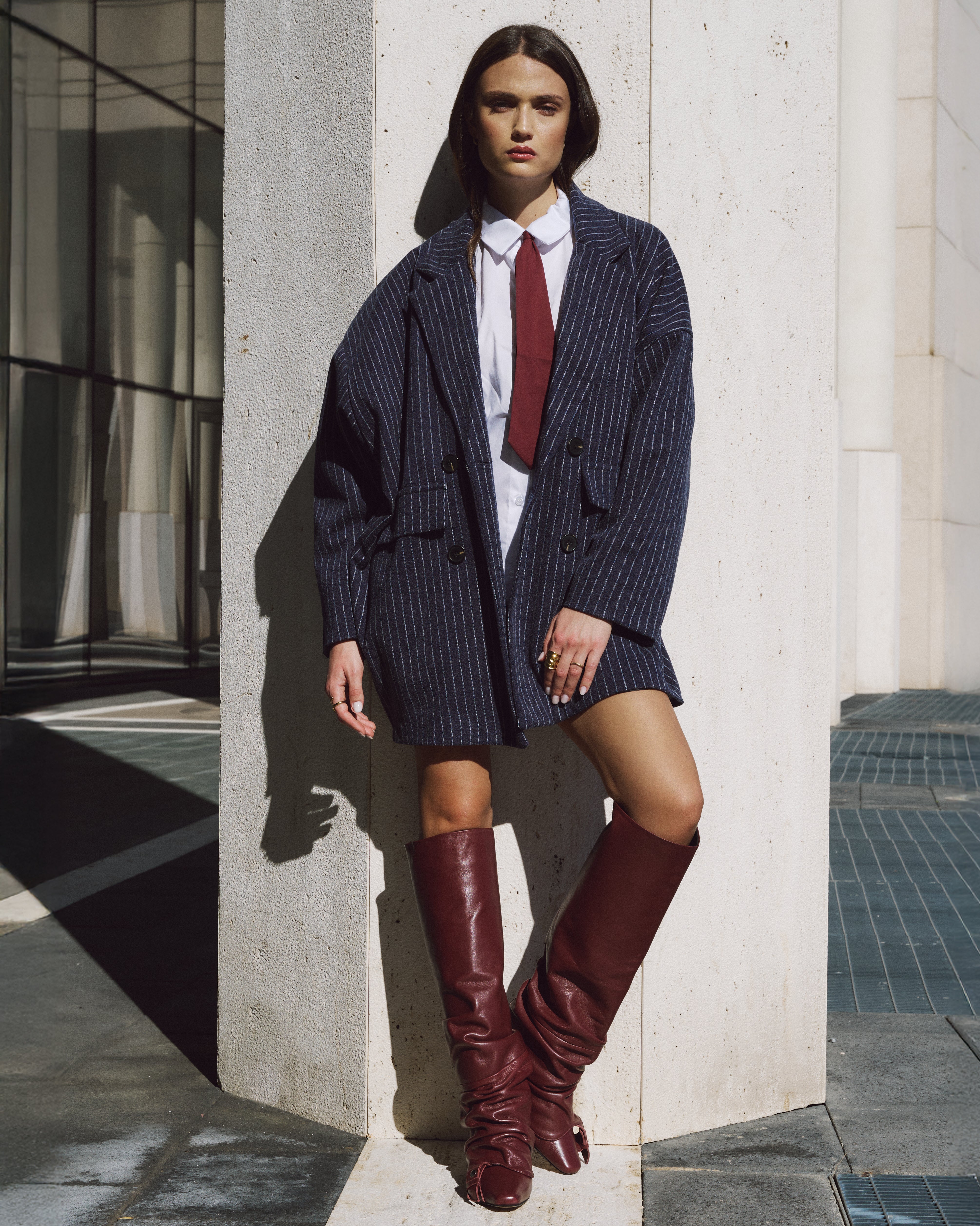 SIENNA - Stivali Cuissard in Pelle Bordeaux Effetto Stropicciato - Tacco Roghetto 5 Cm