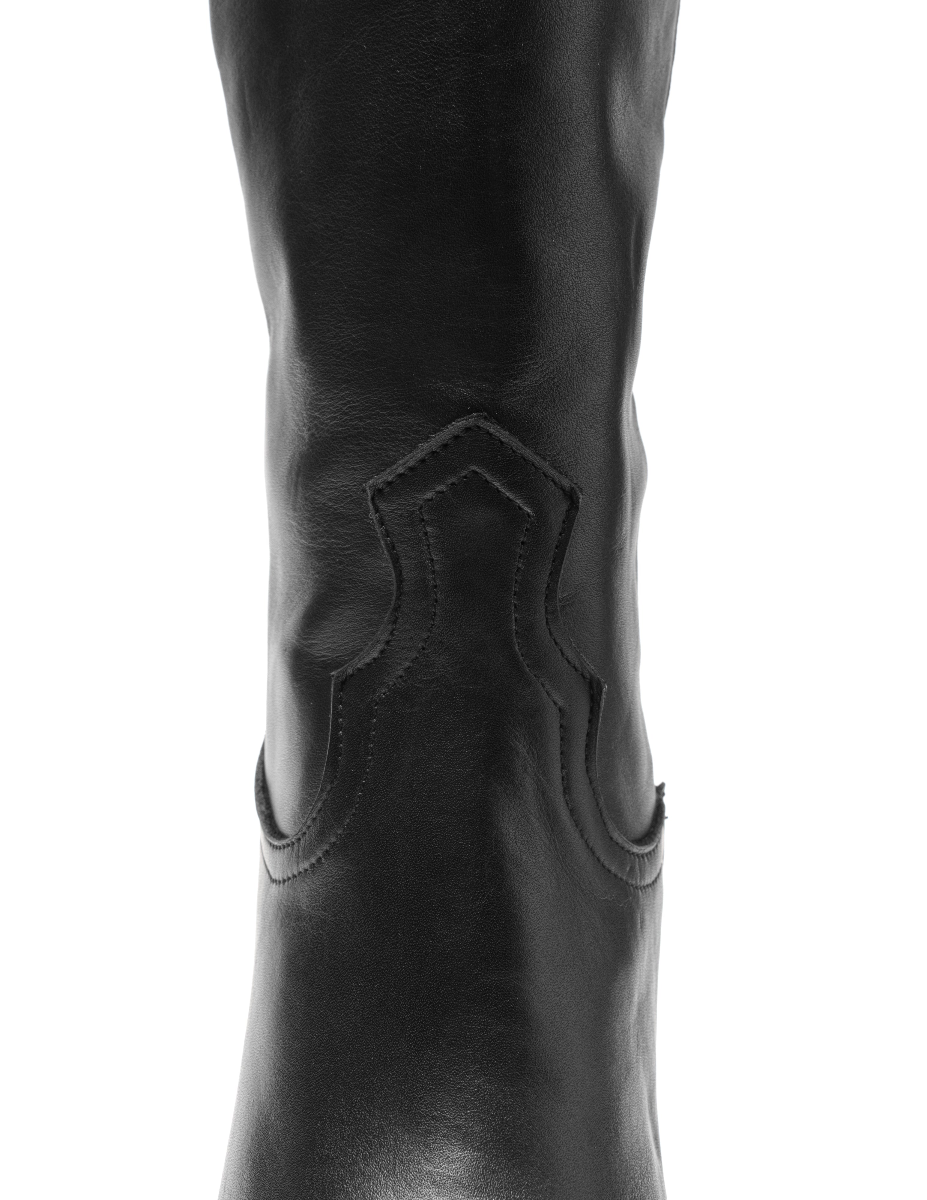 SOUND_TOP - Stivale tubolare Camperos sopra al ginocchio in Vera Pelle Nera con Tacco 7 Cm