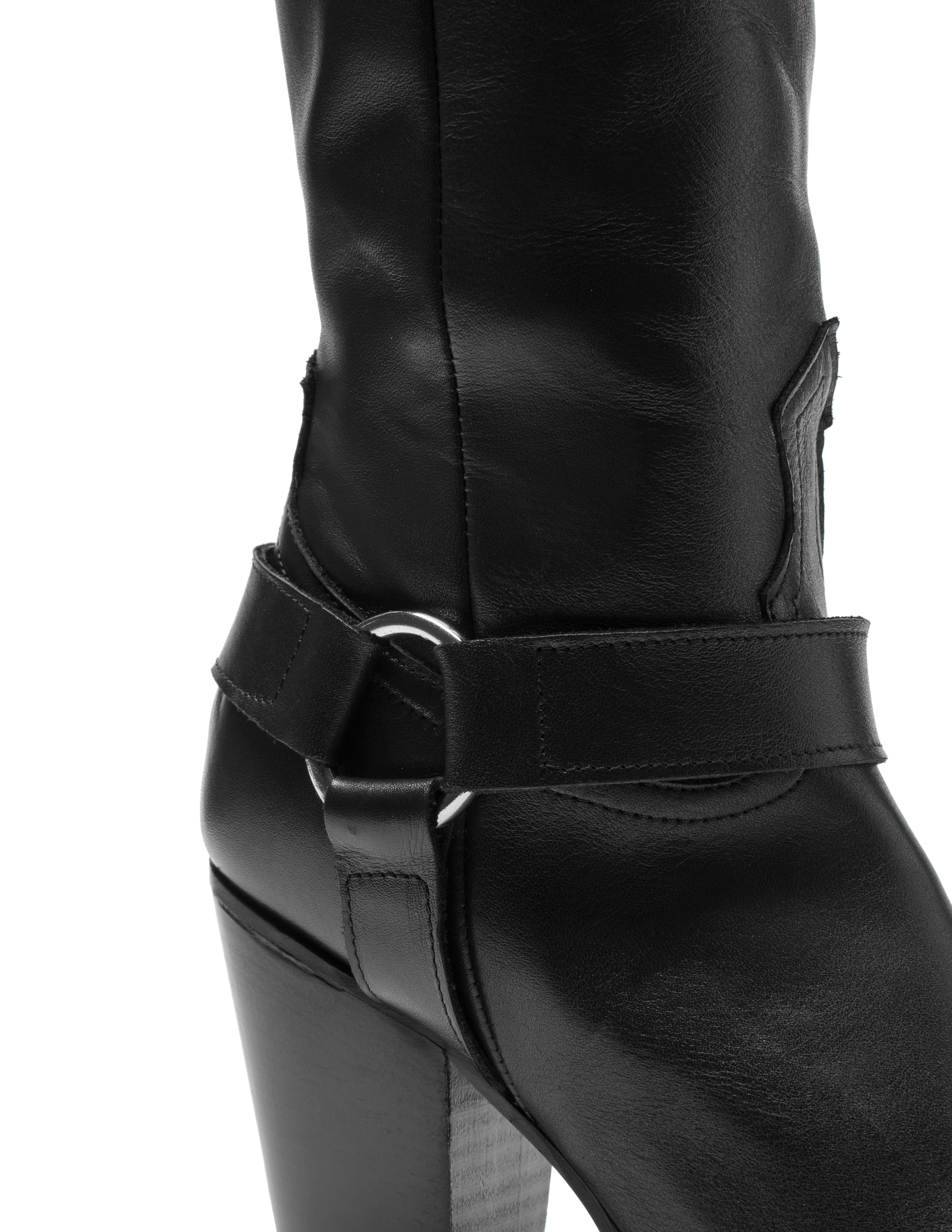SOUND_TOP_CAVALIER - Stivale tubolare Camperos sopra al ginocchio in Vera Pelle Nera con Cavigliera Tacco 7 Cm