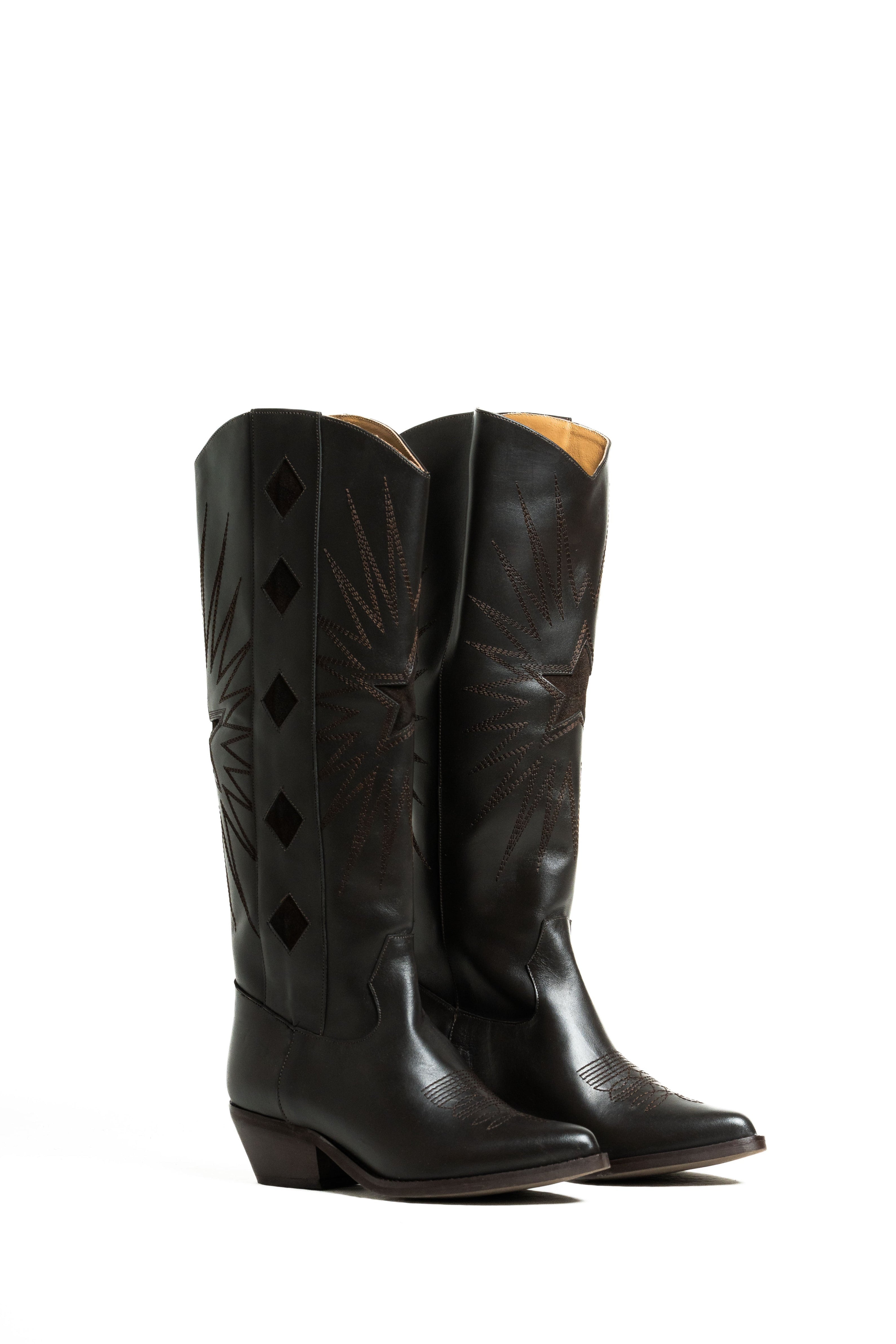 TEX 300_GOLDEN - Stivale tubolare mood Camperos in Vera Pelle Testa di Moro con Ricami