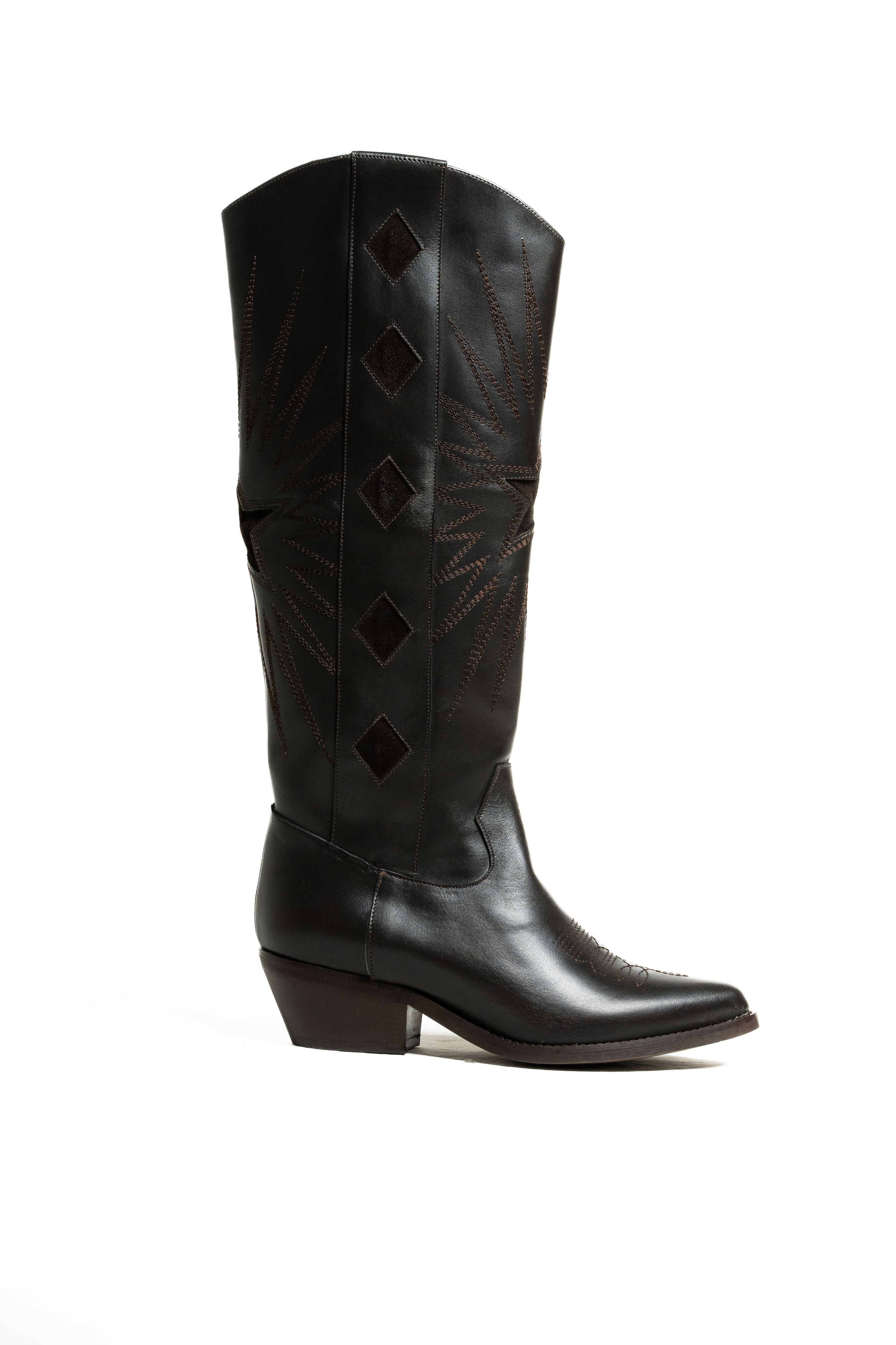 TEX 300_GOLDEN - Stivale tubolare mood Camperos in Vera Pelle Testa di Moro con Ricami