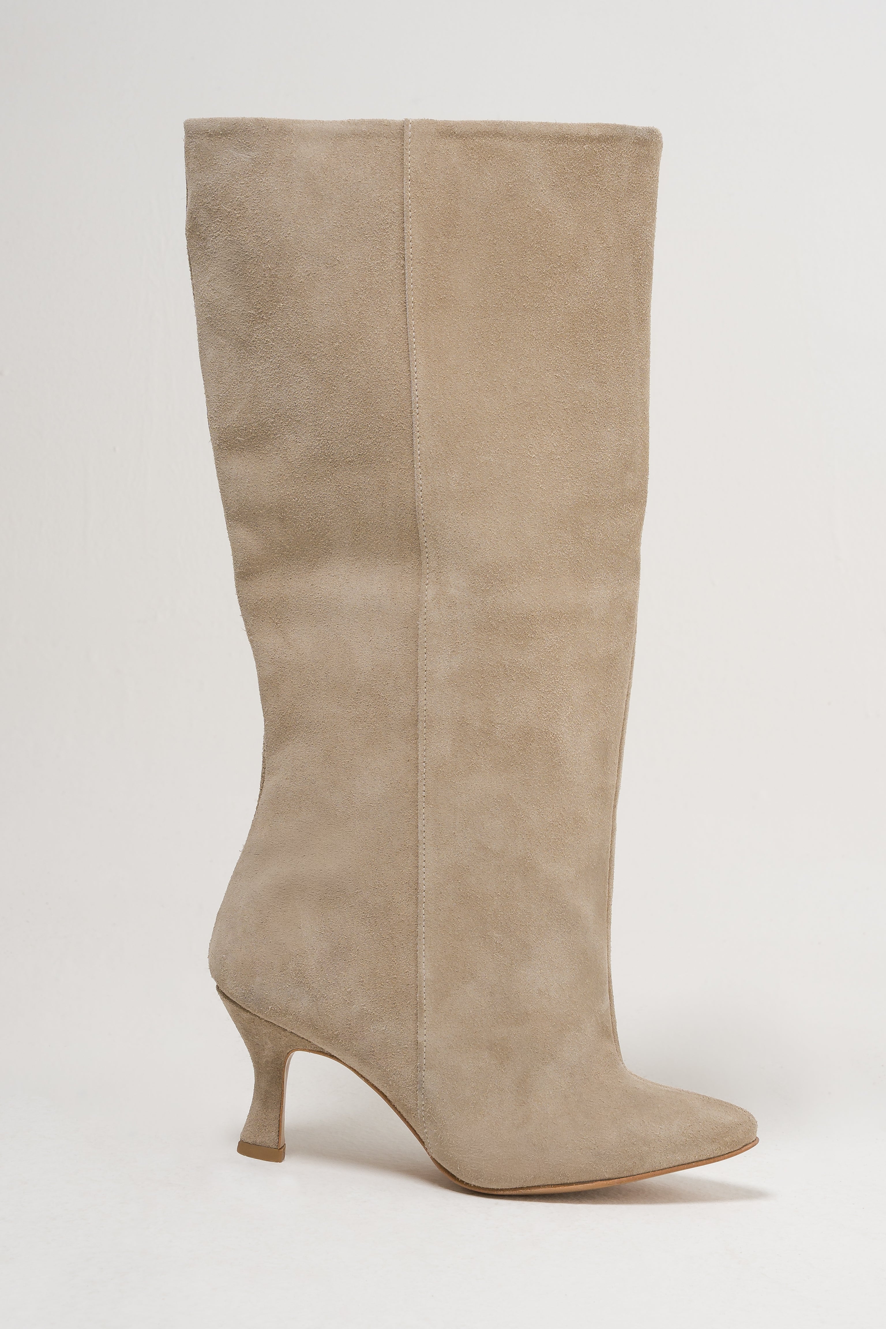 ZENDAIA - Stivale Tubolare in Vero Camoscio Daino con Tacco a Rocchetto 7 cm