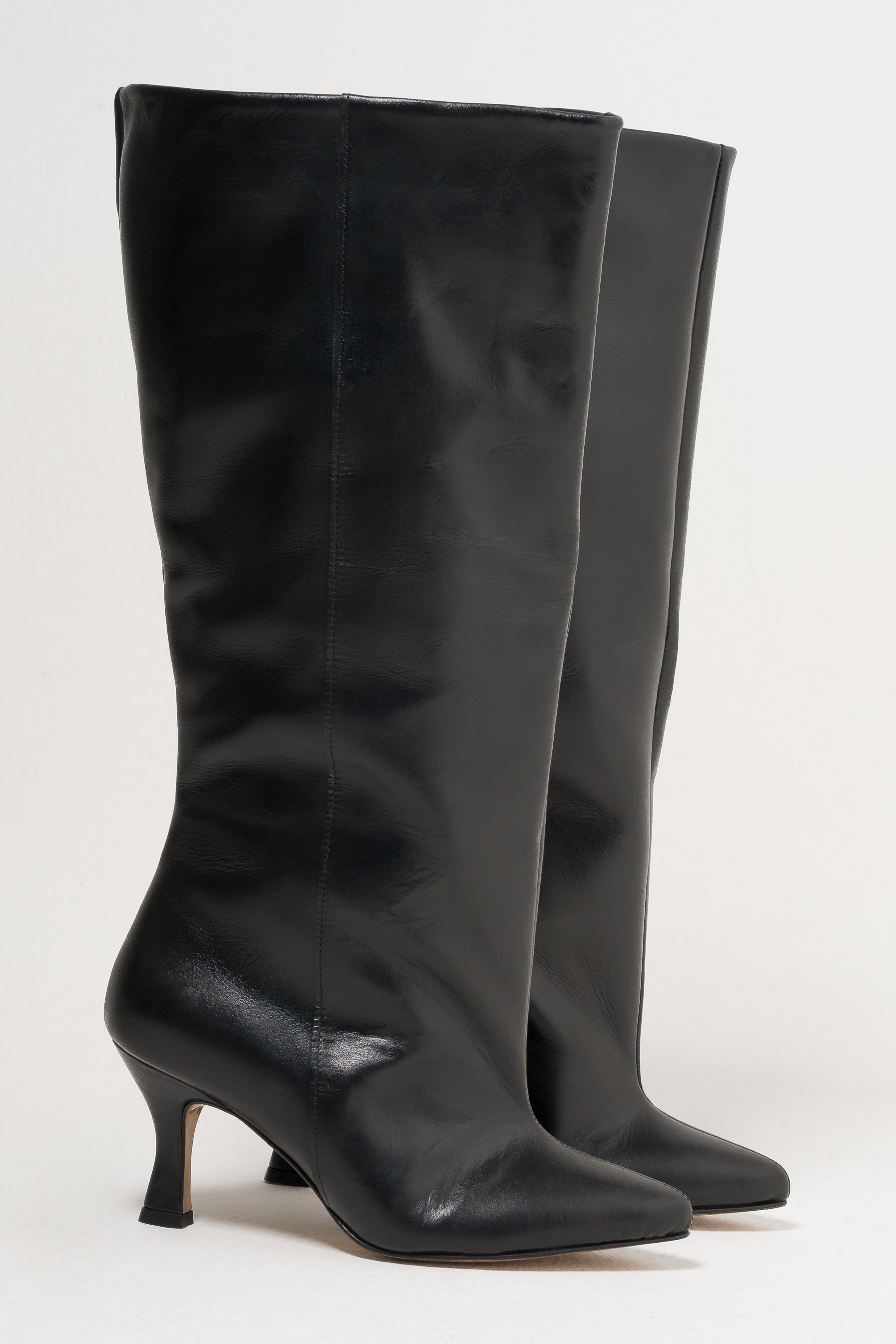 ZENDAIA - Stivale Tubolare in Vera Pelle Nera con Tacco a Rocchetto 7 cm