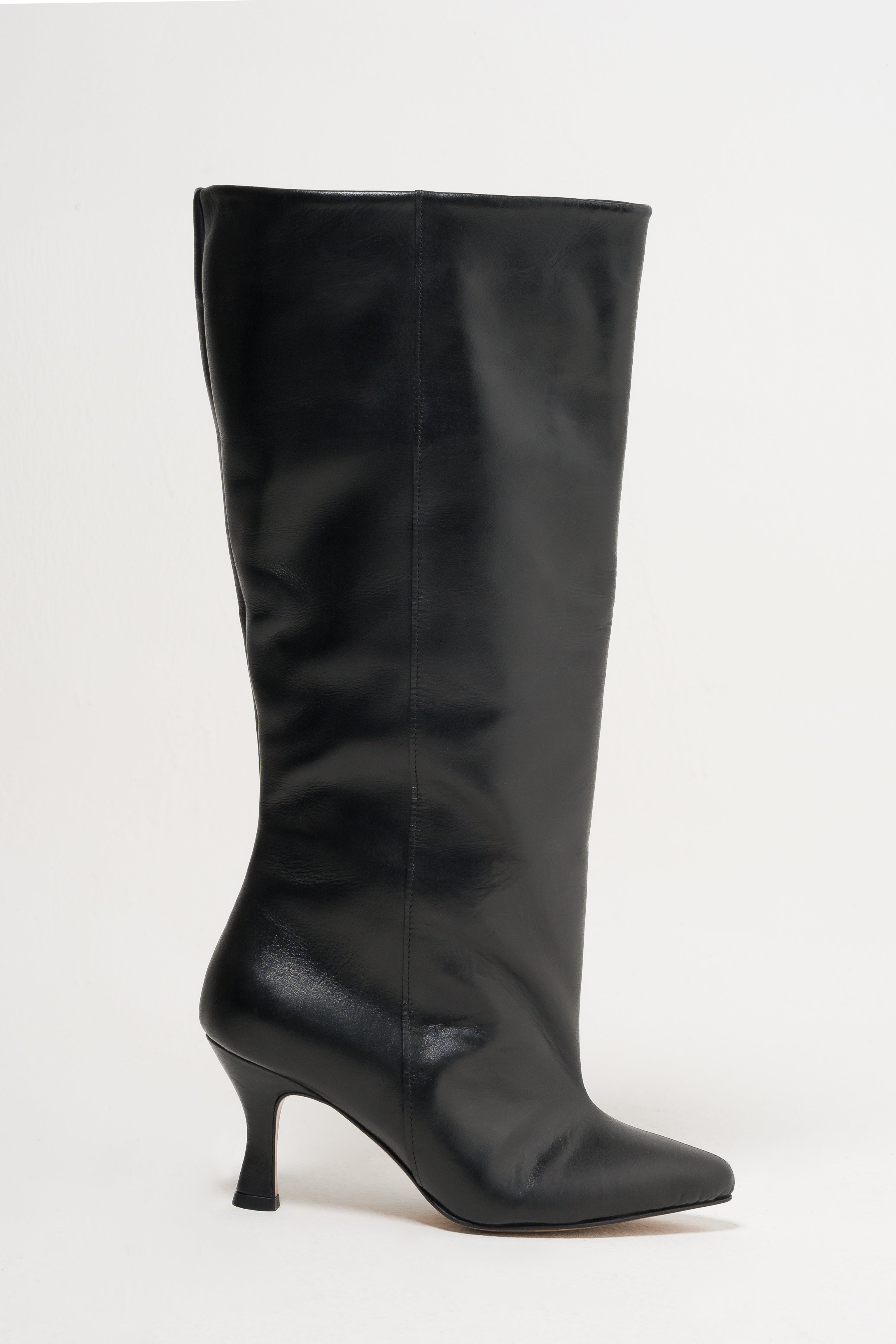 ZENDAIA - Stivale Tubolare in Vera Pelle Nera con Tacco a Rocchetto 7 cm