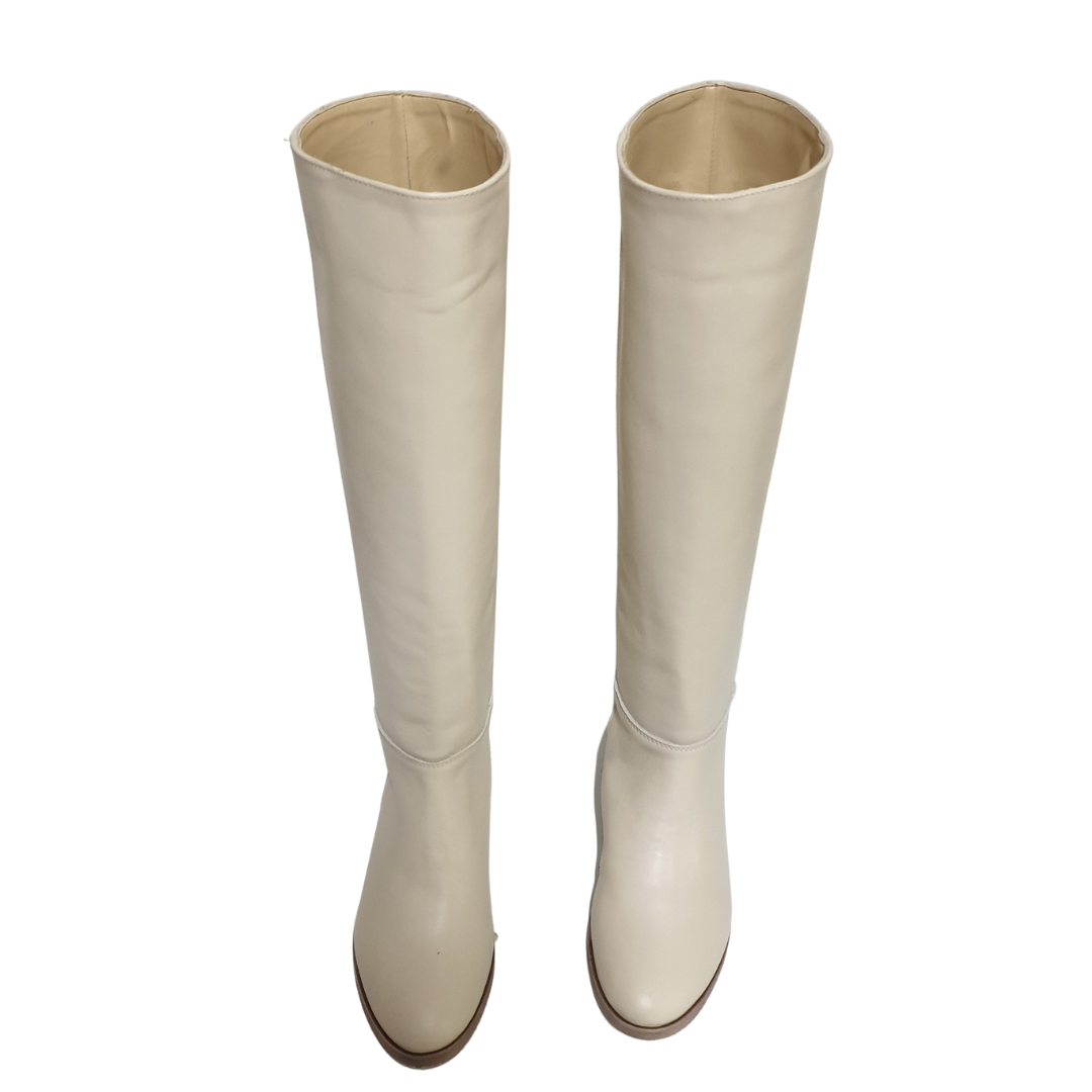 1131 - Bota Tubular en Piel Auténtica Crema