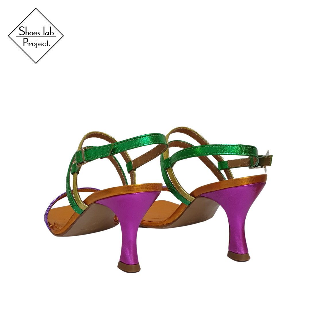ARTEMIS_500_RAINBOW - Multicolor Laminated Genuine Leather Sandal with 7cm Spool Heel