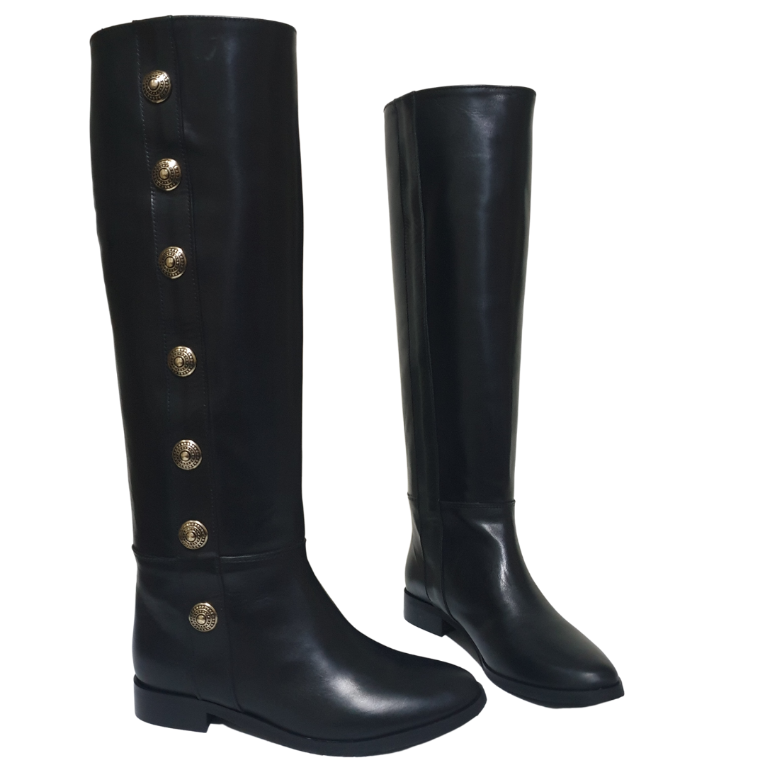 1125_GOLD_BUTTONS - Tubular Boot in Real Leather with Gold Buttons