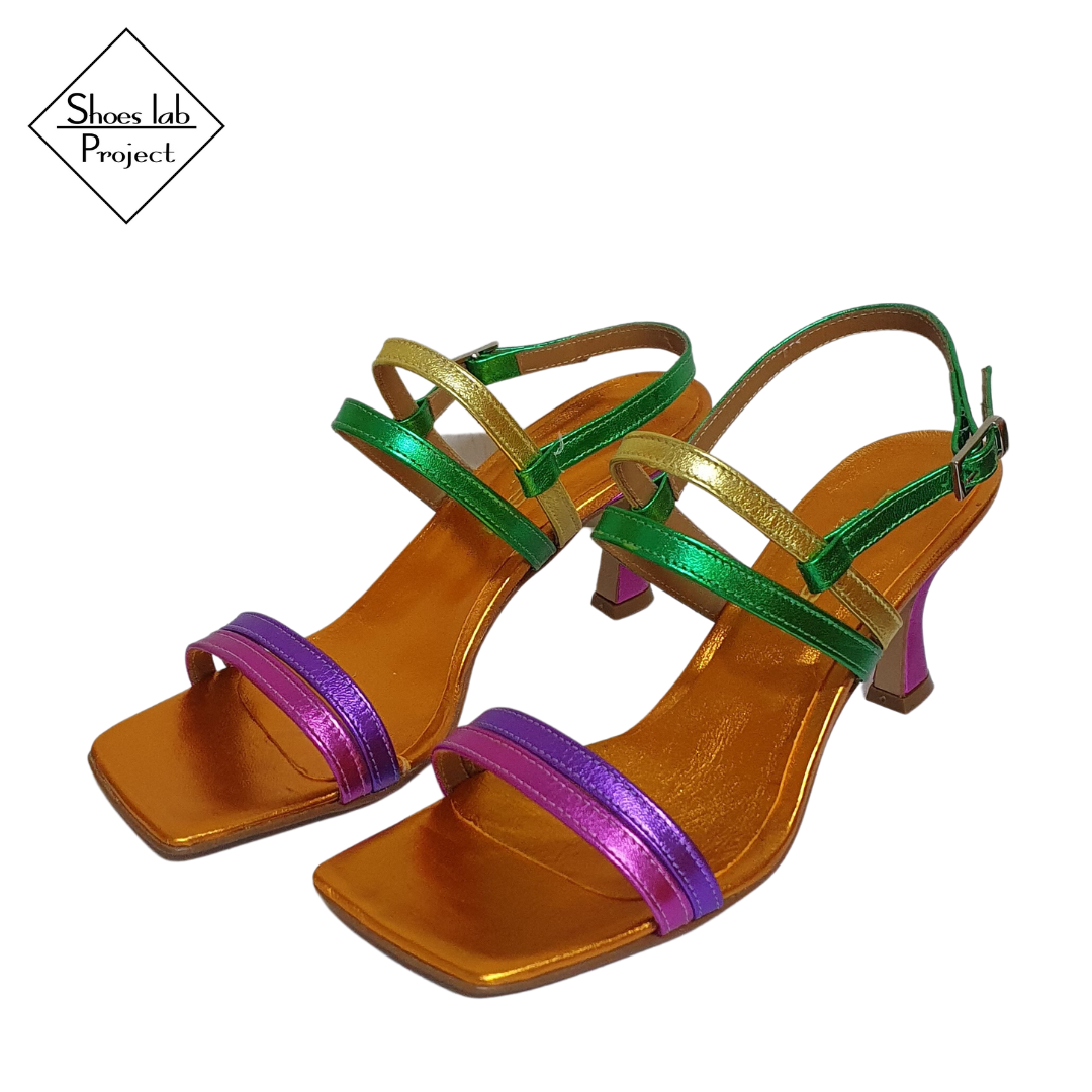 ARTEMIS_500_RAINBOW - Multicolor Laminated Genuine Leather Sandal with 7cm Spool Heel