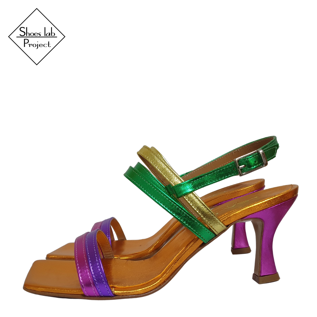 ARTEMIS_500_RAINBOW - Multicolor Laminated Genuine Leather Sandal with 7cm Spool Heel